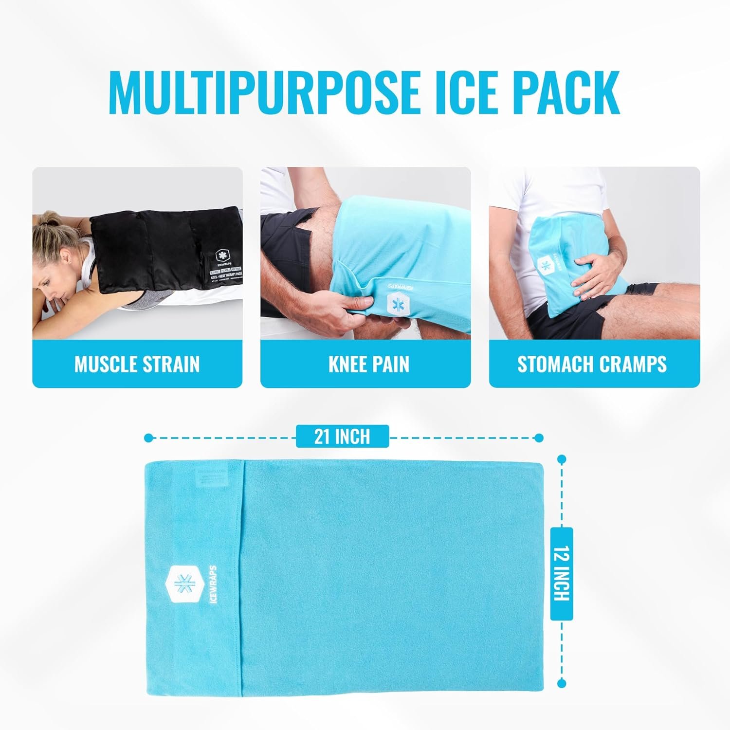 ICEWRAPS Reusable Cold Pack with Fabric Cover - Extra Large 12 x 21 Inch | Flexible Clay Pack, Leak Resistant, Wrap Design for Back, Shoulders and Knees, Stays Cold Up to 45 Minutes - FSA-HSA Eligible - Image 6