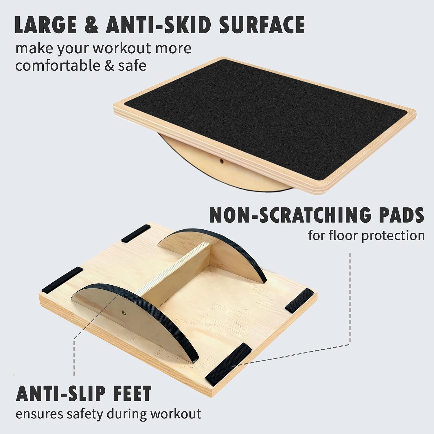 Balance Board Professional Wobble Board for Adults Anti-Slip for Physical Therapy Standing Desk Core Strength Wooden Rocker Board(350LBS) - Image 3