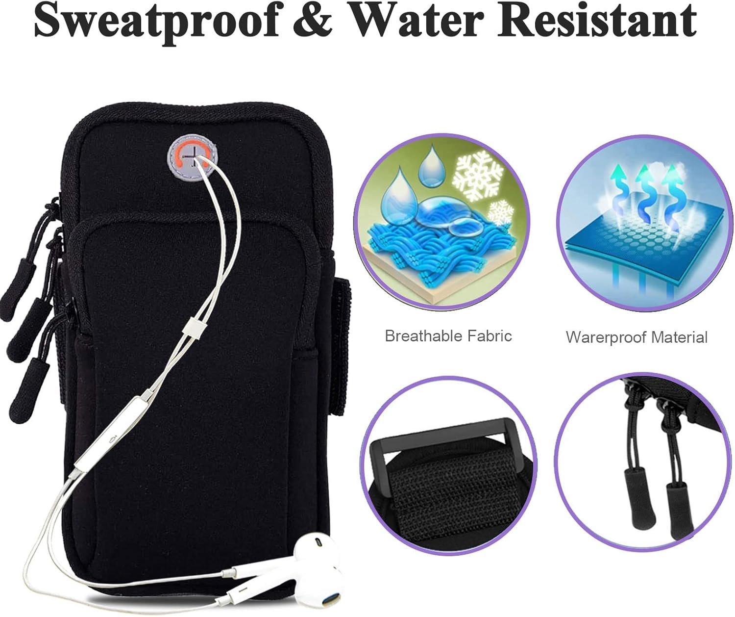 Phone Holder for Running Armband iPhone 17 16 16e 15 14 13 12 11 Pro Max XS XR Plus Mini Galaxy Ultra S26 S25 S24 S23 S22 S21 Note 20 10 Pouch Bag, Arm Band Sleeve Fit Sport Gym Hiking Black - Image 5