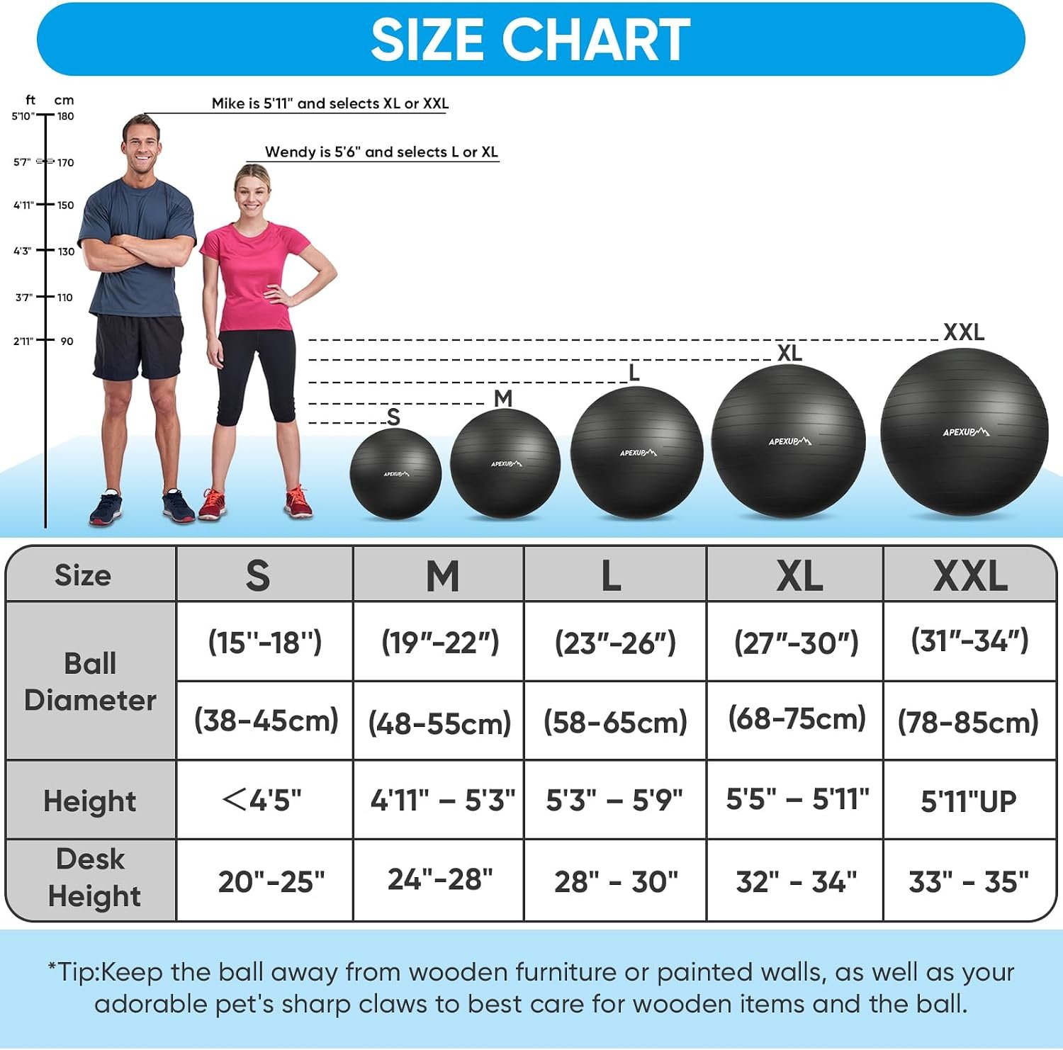 APEXUP Yoga Ball, 660 lbs Anti-Burst Exercise Ball with Pump, 5 Sizes | Anti-Burst, Anti-Slip, SGS Certified, Strengthens Core, Improves Balance & Posture, Boosts Flexibility & Stability - Image 3
