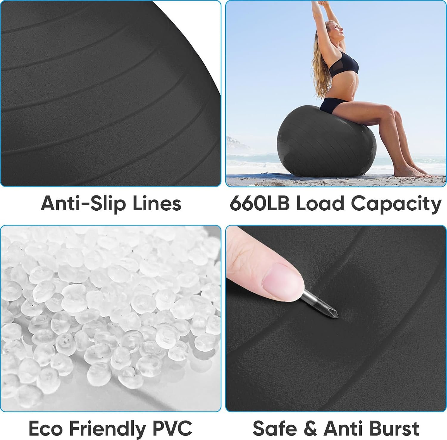APEXUP Yoga Ball, 660 lbs Anti-Burst Exercise Ball with Pump, 5 Sizes | Anti-Burst, Anti-Slip, SGS Certified, Strengthens Core, Improves Balance & Posture, Boosts Flexibility & Stability - Image 7
