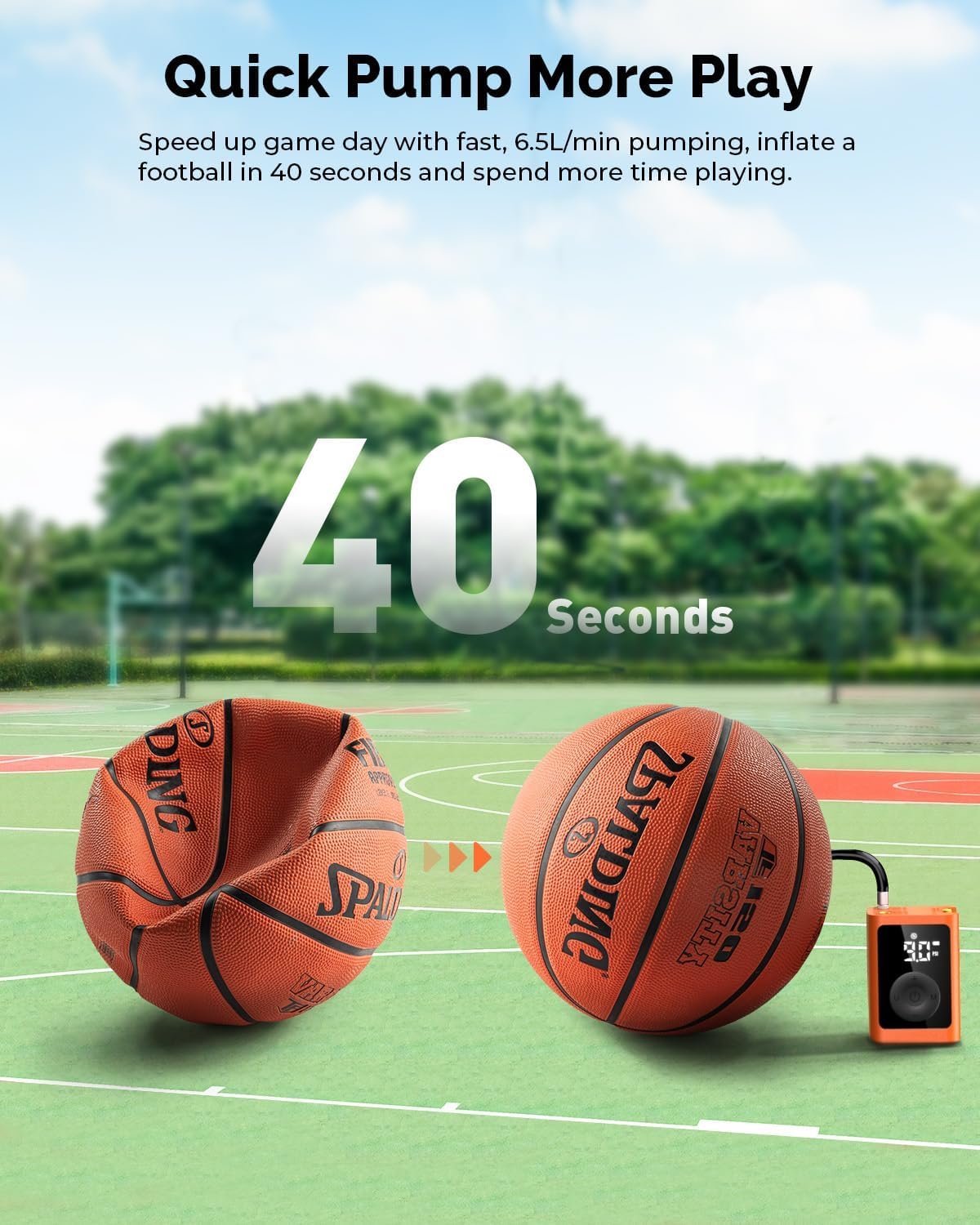 ETENWOLF P300 Plus Ball Pump, Electric Basketball Pump Inflation Deflation | with 3200 mAh Rechargeable Battery and 2 Needles, Air Pump for All Sports Balls - Image 7
