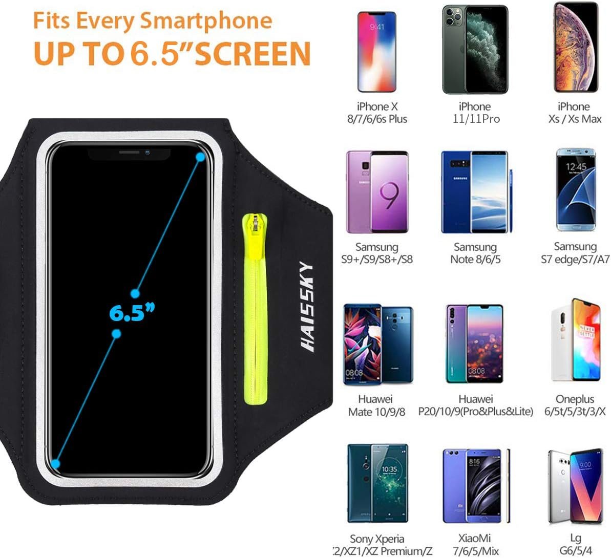 Running Armband with Earphone Bag Cell Phone Armband for iPhone 17 16 15 Pro 14 Plus 13 11 XR, Galaxy S24/S10 Water Resistant Sports Phone Holder Case & Zipper Slot Car Key Holder for 6.9 inch Phone - Image 4