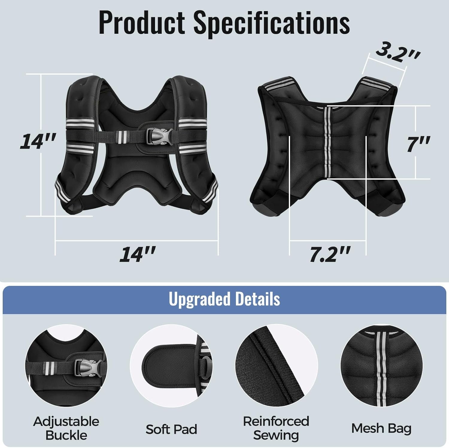 Zeerun Weighted Vest, 6lb/8lb/10lb/12lb/15lb/18lb/20lb/24lb/30lb for Men Women, Reflective Stripe Adjustable Buckle, Comfortable Durable Rucking Vest for Walking Running Strength Training - Image 6