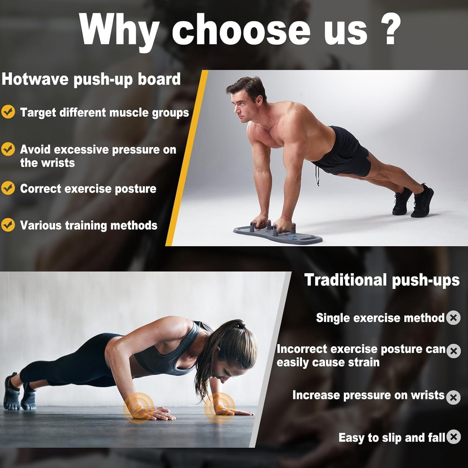 HOTWAVE Push Up Board, Portable Pushup Board for Men, Foldable Push Up Bar | Multifunctional Pushup Handles for Floor, Strength Training Equipment for Home Gym, Suitable for Beginners and Teenagers - Image 2
