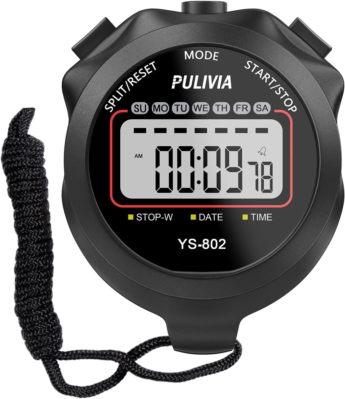 Stopwatch Timer, Digital Stop-Watch for Sports, Black | Multi-function Stopwatch with Single Split/Lap Timing, Button Beep Alarm Clock, Ideal for Coaches Kids PE-teacher