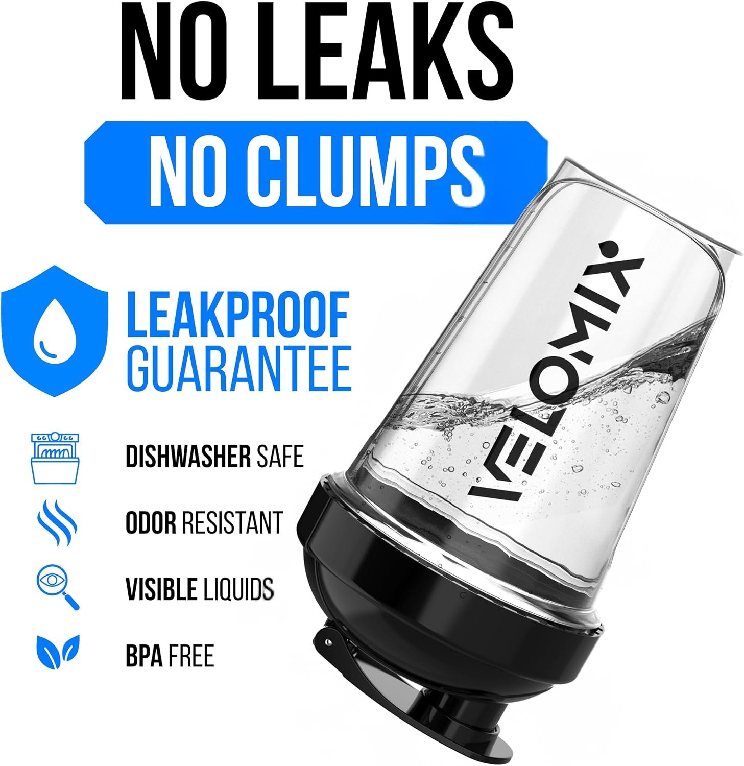 VELOMIX 2 Pack 20oz Protein Shaker Bottle for Protein Mixes, Black/Transpar | 2x Wire Whisk, Leak Proof Shaker Cups for Protein Shakes, Stackable, Dishwasher safe, BPA free, Pre Workout and Fitness ready - Image 3