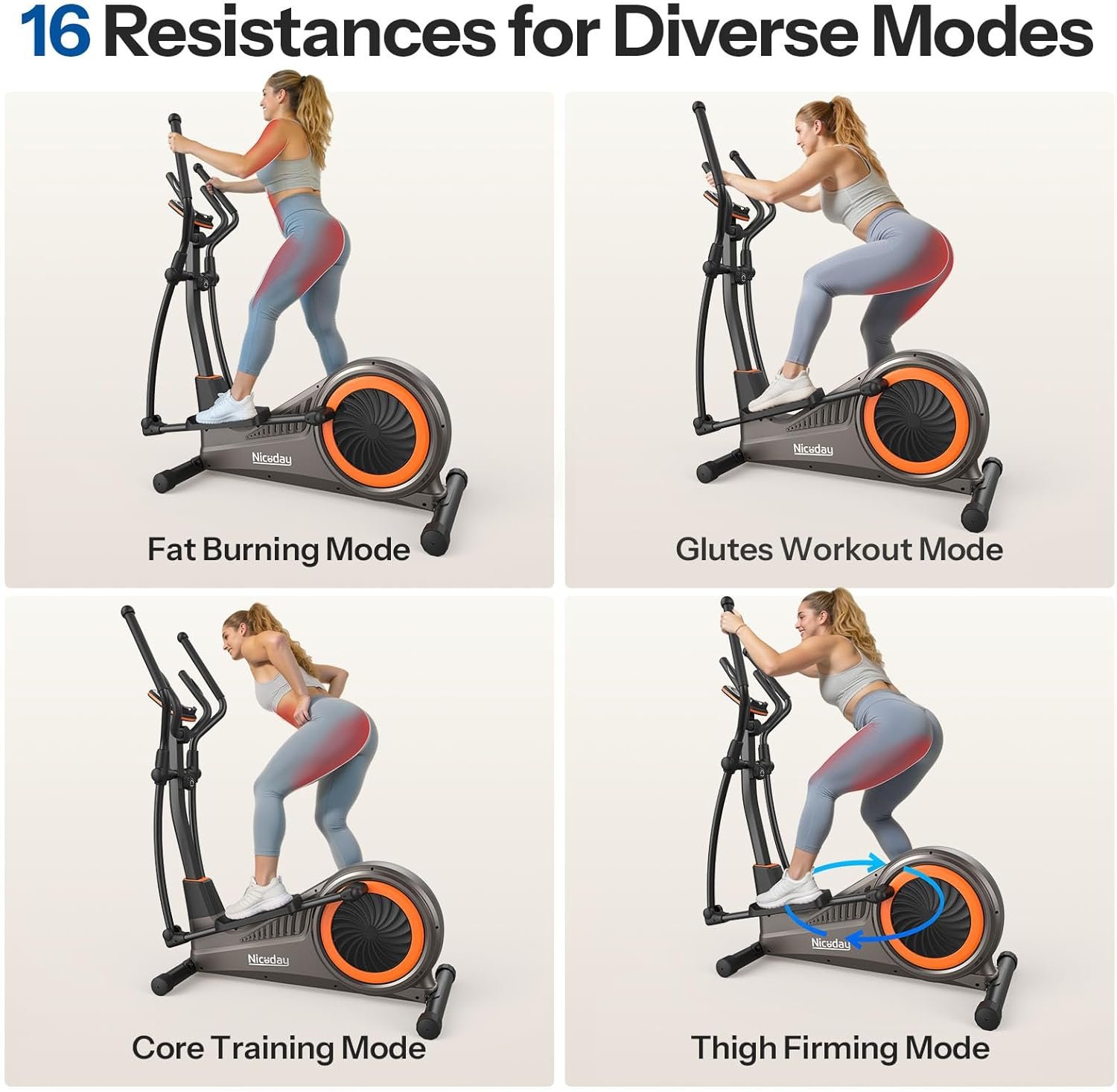 Niceday Elliptical Exercise Machine with 15.5IN/16IN/20IN Stride | Magnetic Elliptical Trainer for Home Use, 16 Resistance Levels, 400LBS Loading Capacity, Support Kinomap APP - Image 5