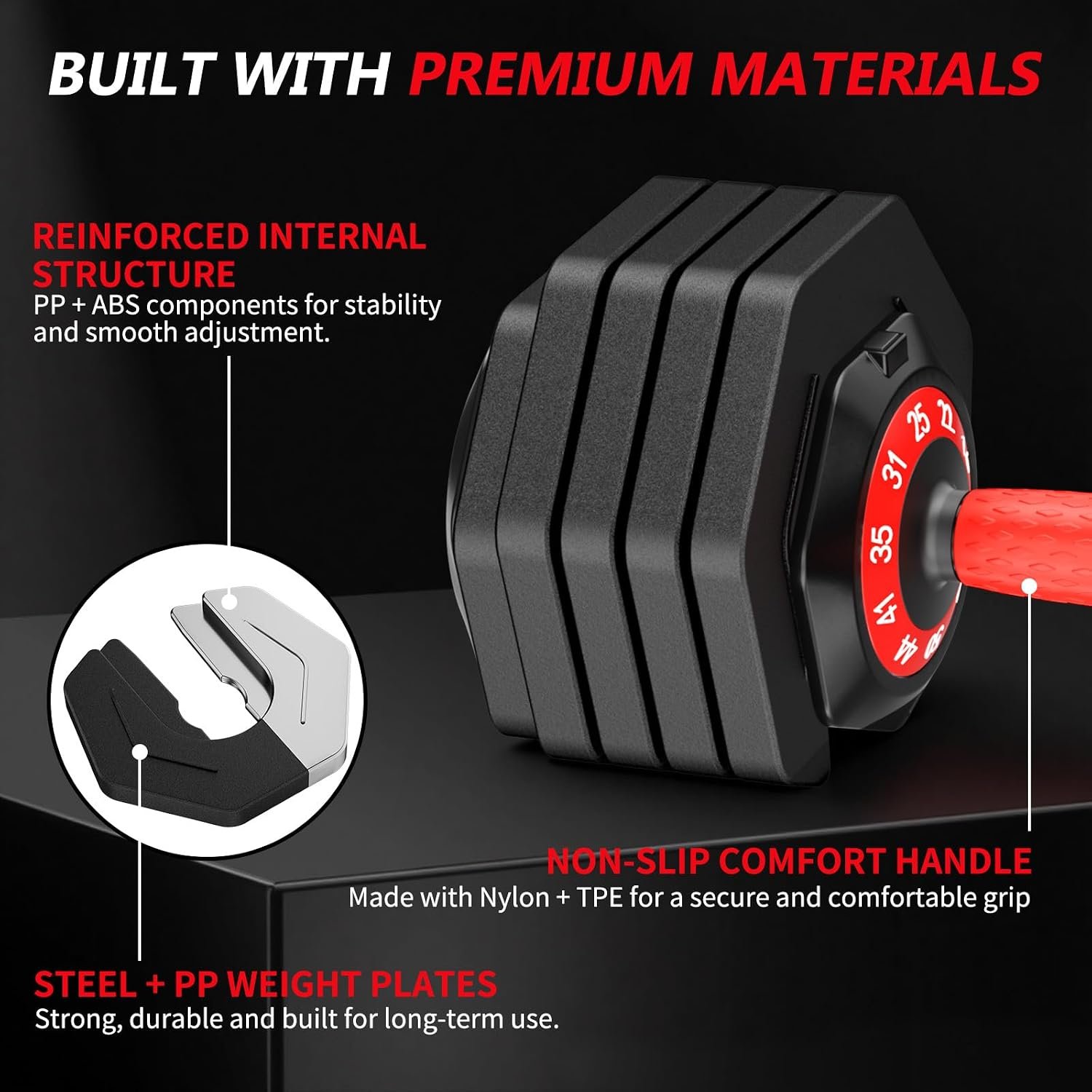 Adjustable Dumbbell Set Pair 25 lb or 50 lb, Adjustable Dumbbells 10-in-1 Free Weight Set, 1-Second Dial Weight Adjustment,Space-Saving Design with Storage Base, Home Gym Strength Training Equipment - Image 6