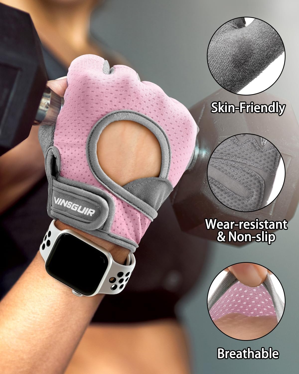 VINSGUIR Workout Gloves for Women and Men, Breathable Weight Lifting Gloves for Gym Exercise, Fitness, Training, and Cycling, with Excellent Grip and Cushion Pads - Image 2