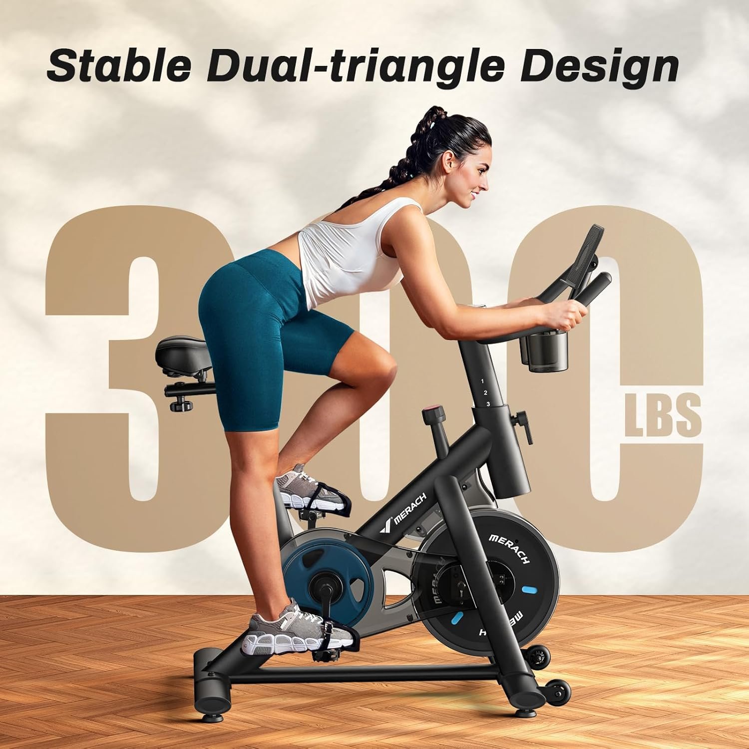 MERACH Exercise Bike, Magnetic Friction Stationary Bike with Brake Pad | Low Noise Indoor Cycling Bike with Exclusive App, 300lbs Weight Capacity, Tablet Mount and Fitness Courses for Weight Loss - Image 5