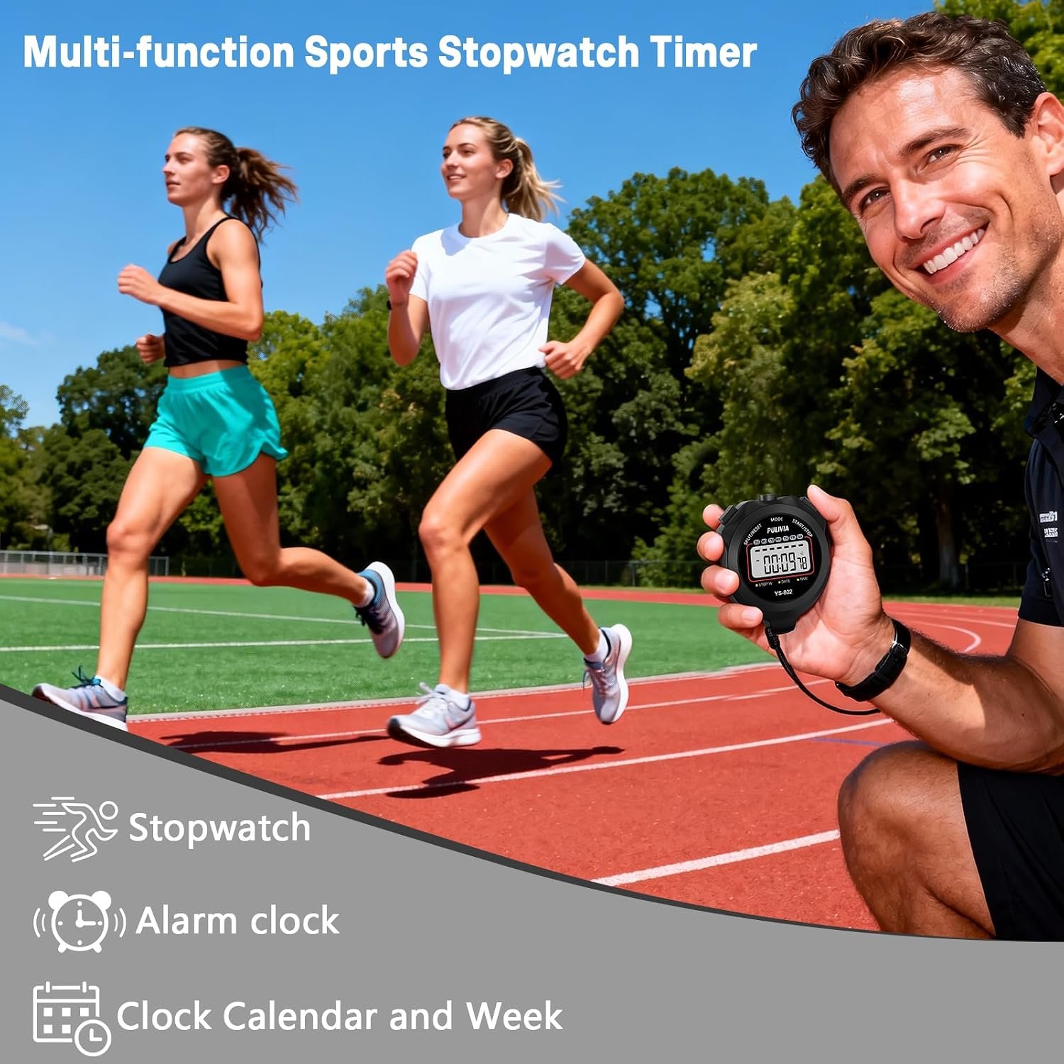 Stopwatch Timer, Digital Stop-Watch for Sports, Black | Multi-function Stopwatch with Single Split/Lap Timing, Button Beep Alarm Clock, Ideal for Coaches Kids PE-teacher - Image 2