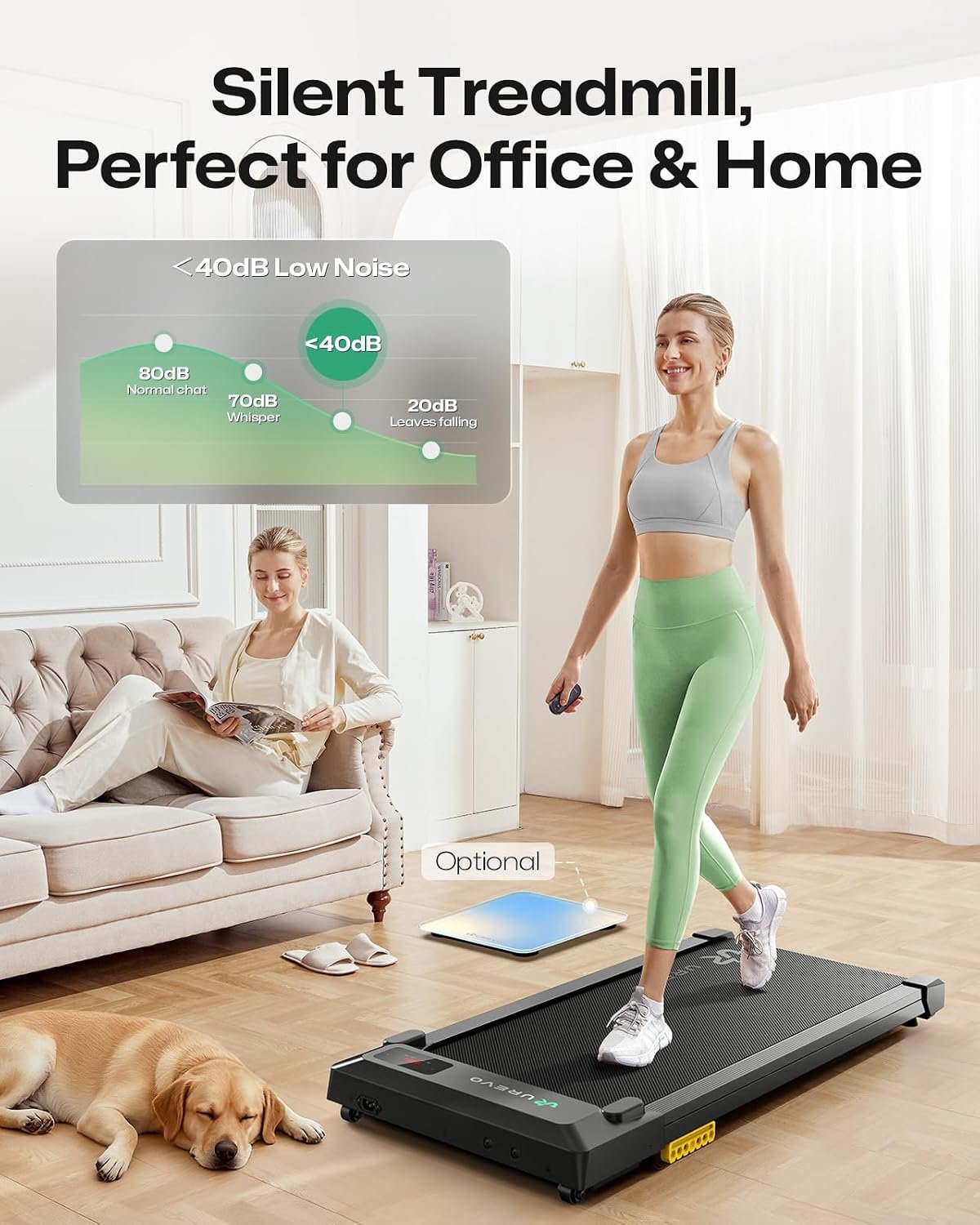 UREVO Smart Walking Pad, Standing Desk Treadmill with Double Shock Absorption, Quiet Operation, Workout APP with Track Insights and MIIT Mode, Plug and Play, Remote or APP Control for Home Office - Image 5