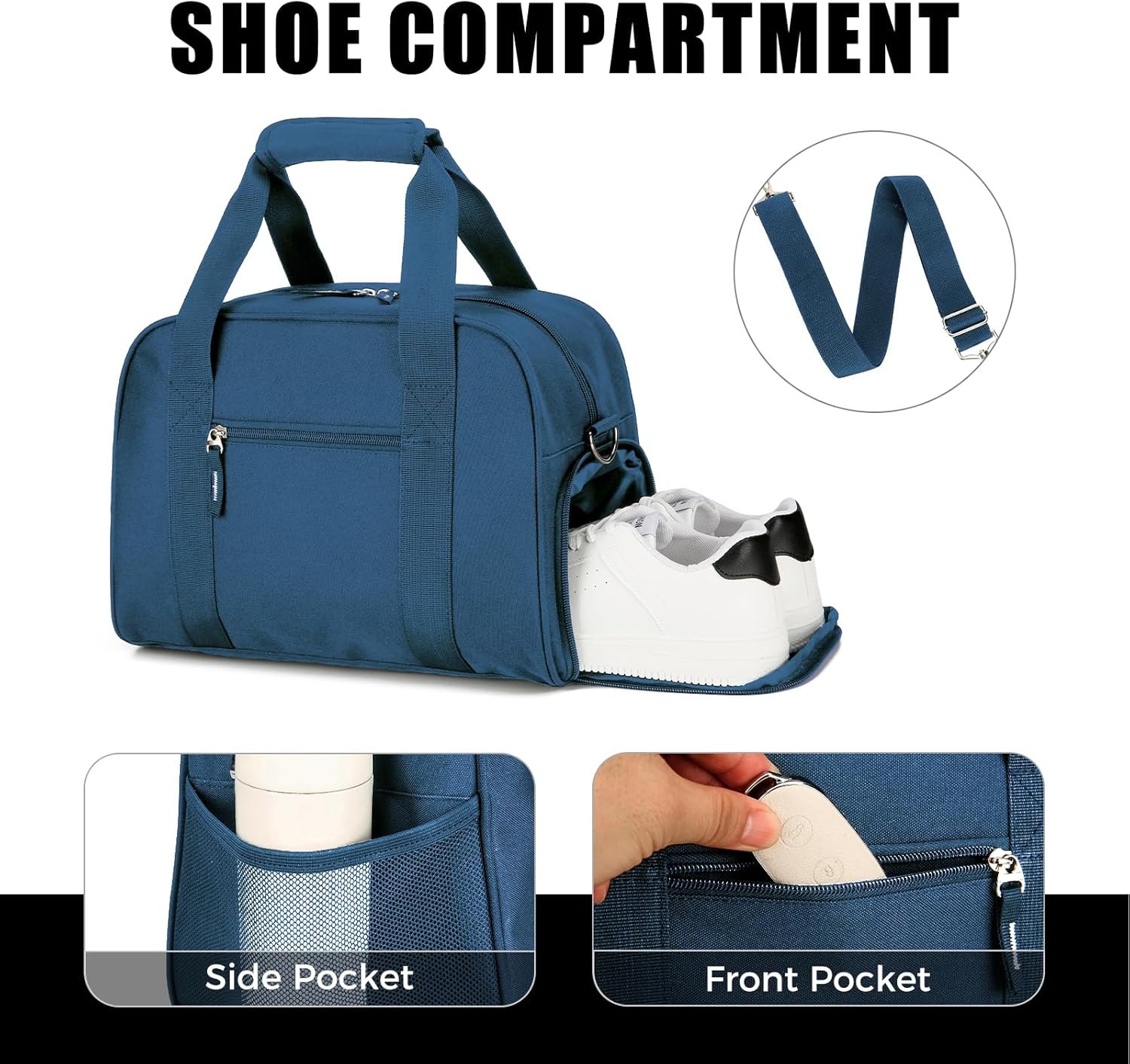 SeaRock 14 inch Small Gym Bag for Men & Women, Mini Duffle Bag with Shoe Compartment, Carry On Duffel Bag for Travel Sports, Navy Blue - Image 5