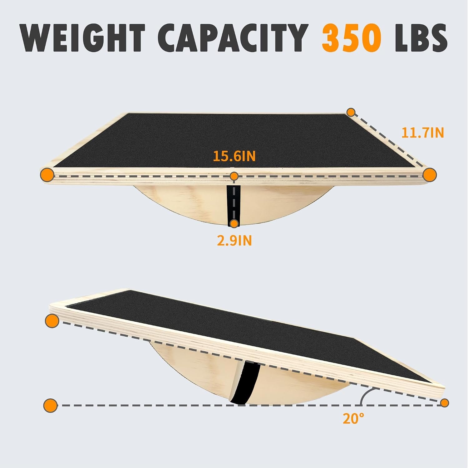 Balance Board Professional Wobble Board for Adults Anti-Slip for Physical Therapy Standing Desk Core Strength Wooden Rocker Board(350LBS) - Image 2