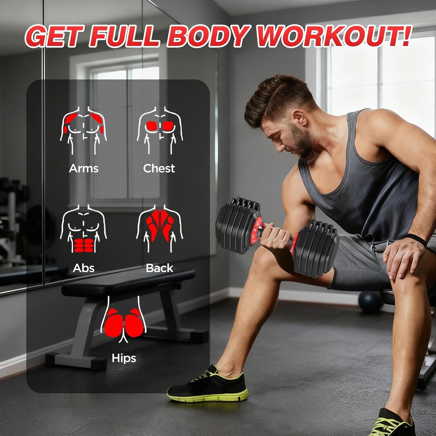 Adjustable Dumbbells Set All in One Free Weights Set for Home Gym | 25/26.5/52.5/55/85lbs Weights Dumbbells Set, 1 Sec Adjust Weights with Anti-Slip Handle for Home Fitness - Image 8