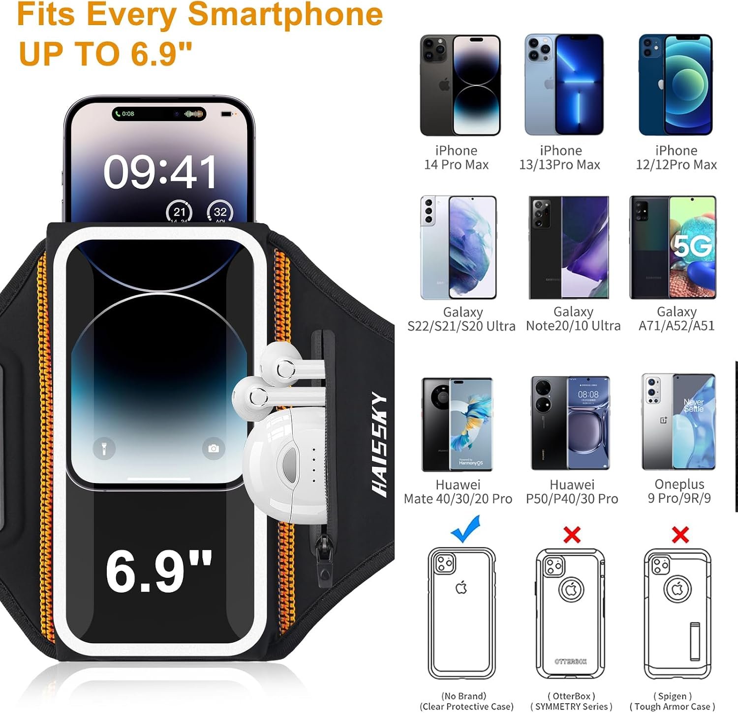 Running Armband with Earphone Bag Cell Phone Armband for iPhone 17 16 15 Pro 14 Plus 13 11 XR, Galaxy S24/S10 Water Resistant Sports Phone Holder Case & Zipper Slot Car Key Holder for 6.9 inch Phone - Image 3