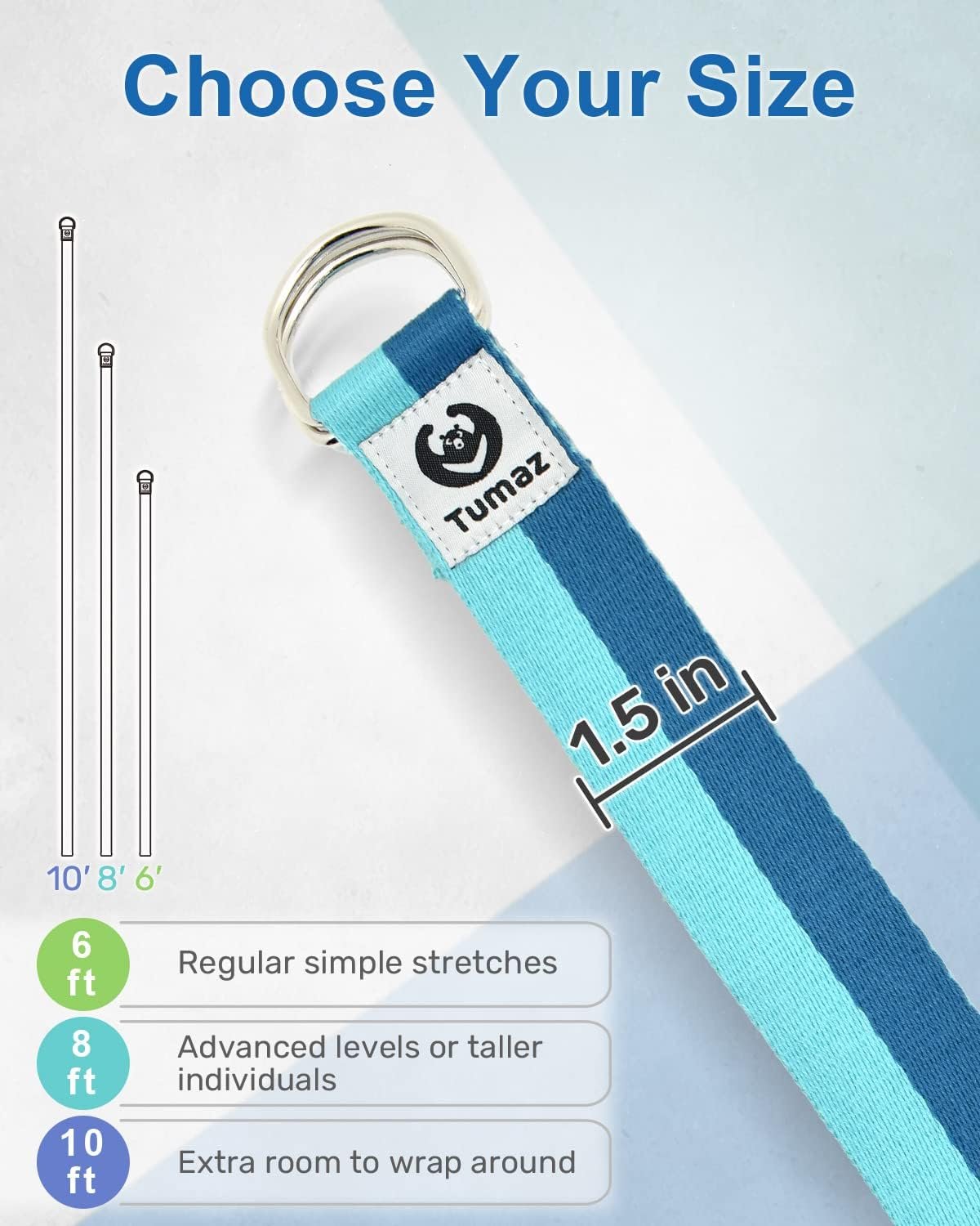 Tumaz Yoga Strap for Stretching with Adjustable D-Ring, 6/8/10 ft | Adjustable D-Ring | Soft Cotton Blend | 15+ Colors | Non-Elastic Yoga Belt for Pilates Stretching & Physical Therapy - Image 5