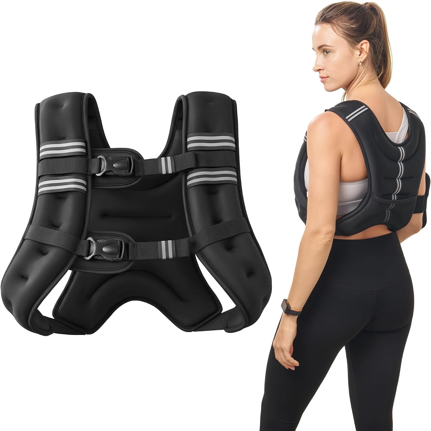 ZELUS Weighted Vest, 6lb/8lb/12lb/16lb/20lb/25lb/30lb Weight Vest with Reflective Stripe for Workout, Strength Training, Running, Fitness, Muscle Building, Weight Loss, Weightlifting - Image 9