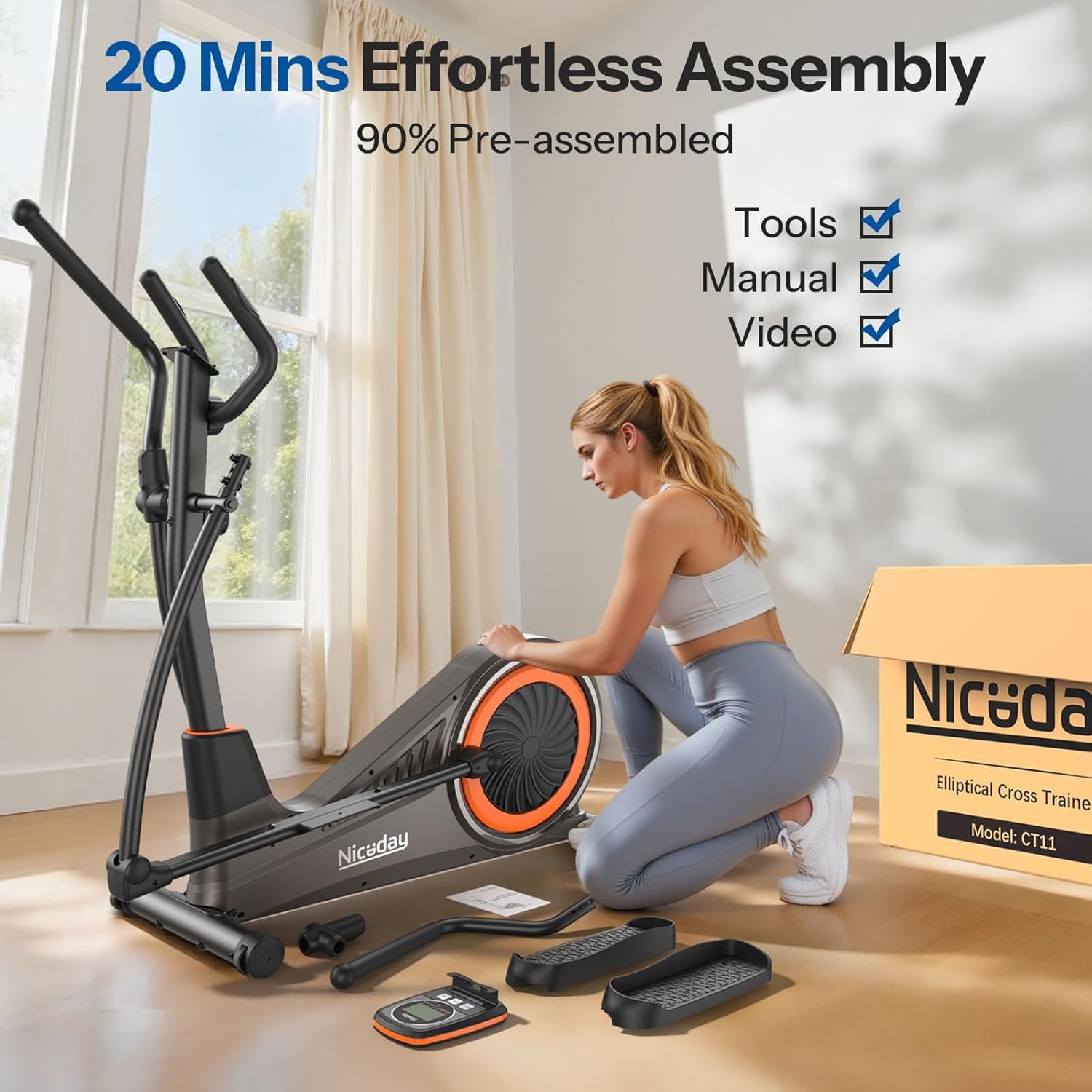 Niceday Elliptical Exercise Machine with 15.5IN/16IN/20IN Stride | Magnetic Elliptical Trainer for Home Use, 16 Resistance Levels, 400LBS Loading Capacity, Support Kinomap APP - Image 7