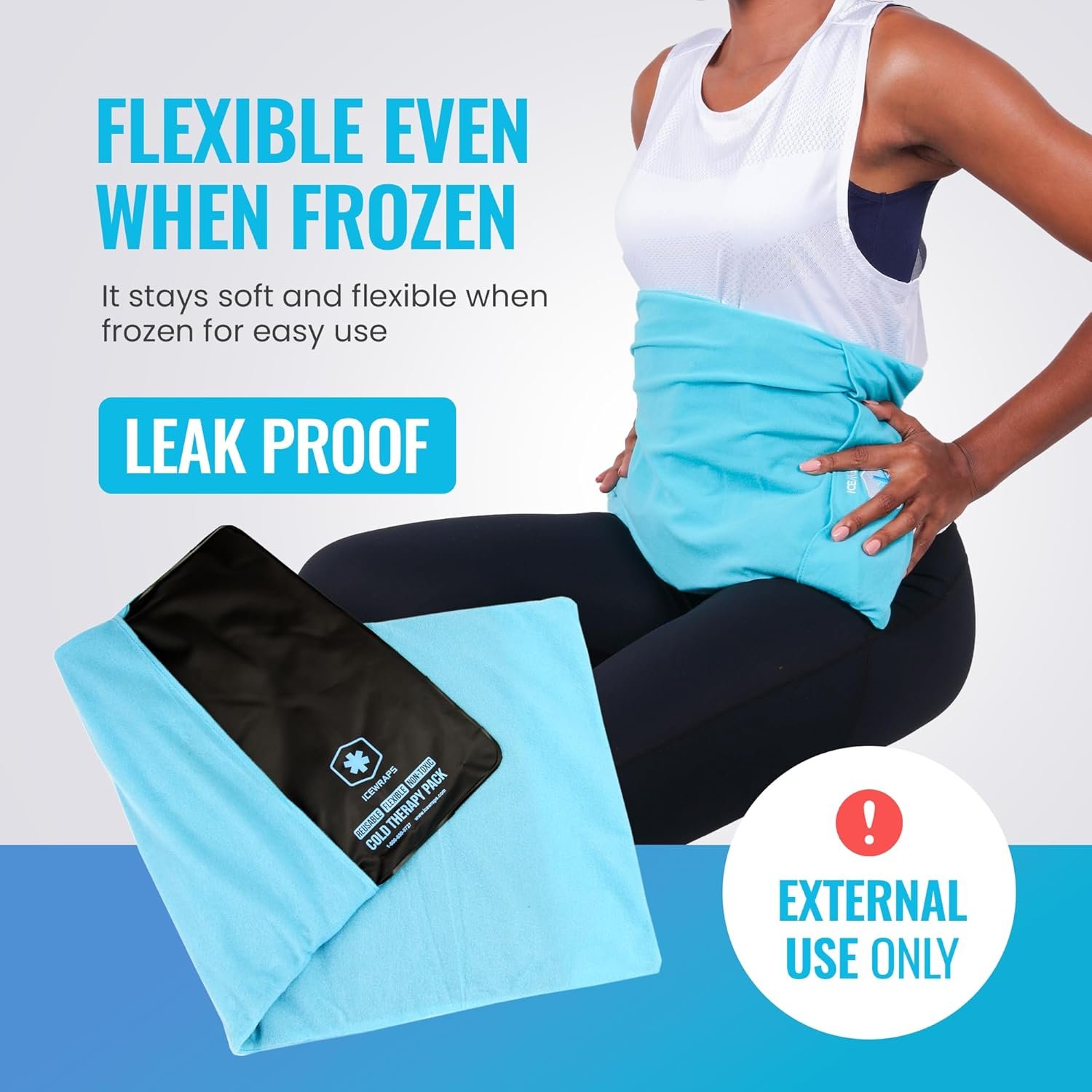 ICEWRAPS Reusable Cold Pack with Fabric Cover - Extra Large 12 x 21 Inch | Flexible Clay Pack, Leak Resistant, Wrap Design for Back, Shoulders and Knees, Stays Cold Up to 45 Minutes - FSA-HSA Eligible - Image 3