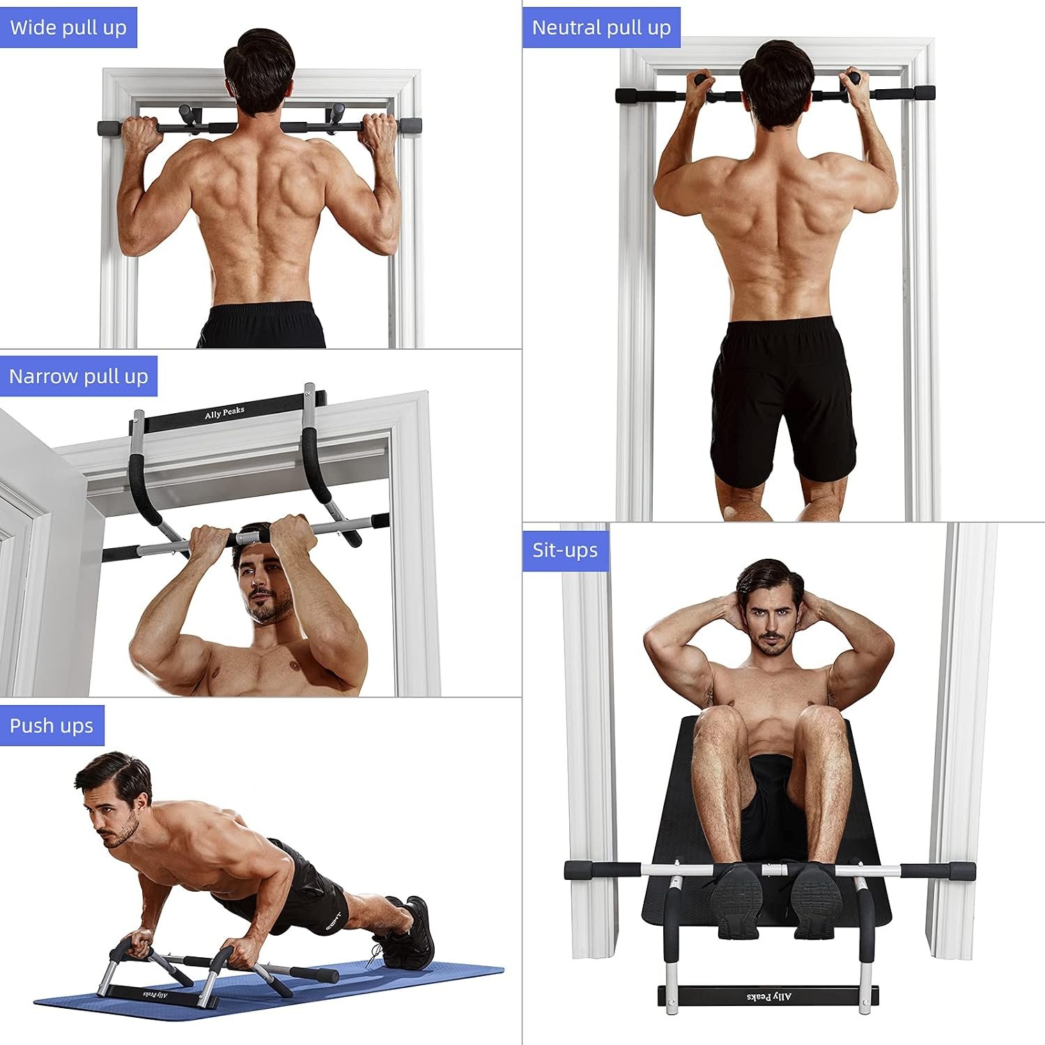 Ally Peaks Pull Up Bar for Doorway | Thickened Steel Max Limit 440 lbs Upper Body Fitness Workout Bar| Multi-Grip Strength for Doorway | Indoor Chin-Up Bar Fitness Trainer for Home Gym Portable - Image 6