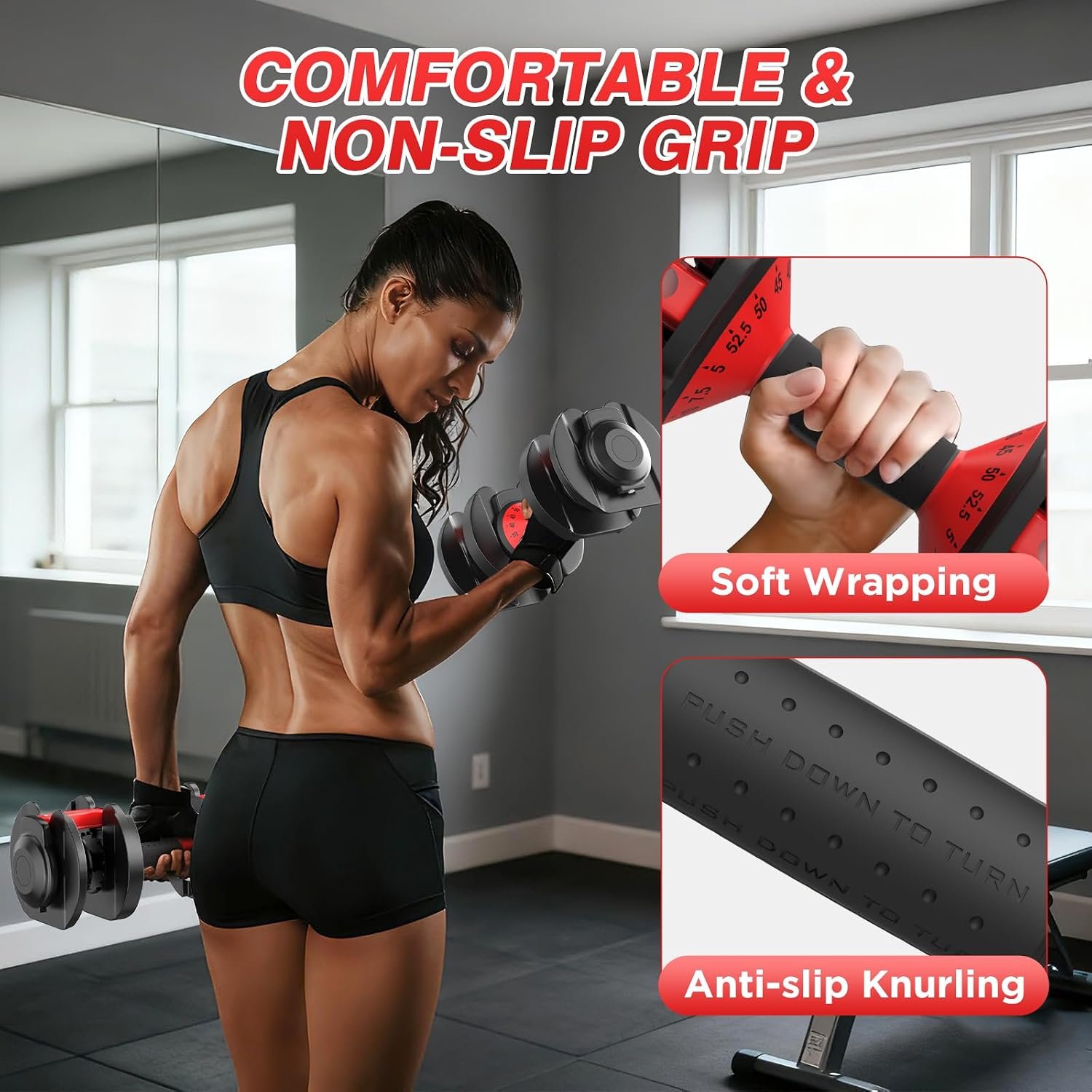 Adjustable Dumbbells Set All in One Free Weights Set for Home Gym | 25/26.5/52.5/55/85lbs Weights Dumbbells Set, 1 Sec Adjust Weights with Anti-Slip Handle for Home Fitness - Image 7