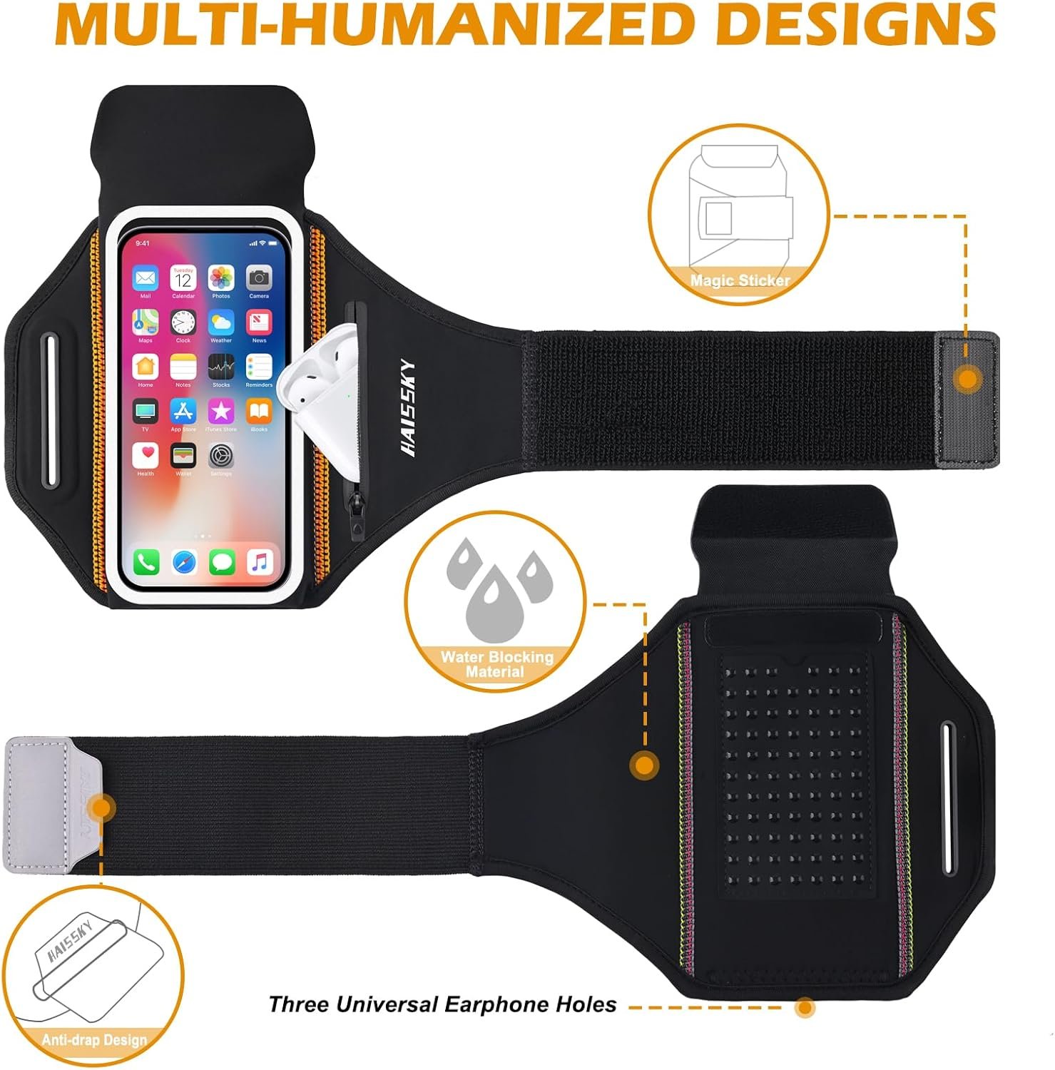 Running Armband with Earphone Bag Cell Phone Armband for iPhone 17 16 15 Pro 14 Plus 13 11 XR, Galaxy S24/S10 Water Resistant Sports Phone Holder Case & Zipper Slot Car Key Holder for 6.9 inch Phone - Image 4