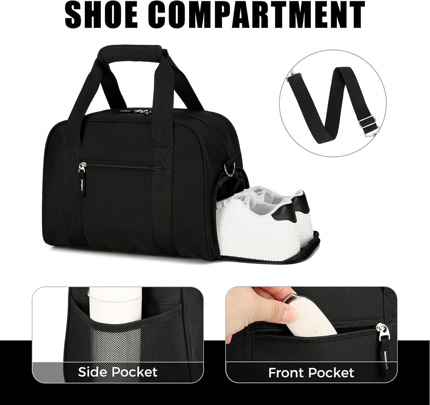 SeaRock 14 inch Small Gym Bag for Men & Women, Mini Duffle Bag with Shoe Compartment, Carry On Duffel Bag for Travel Sports, Black - Image 5