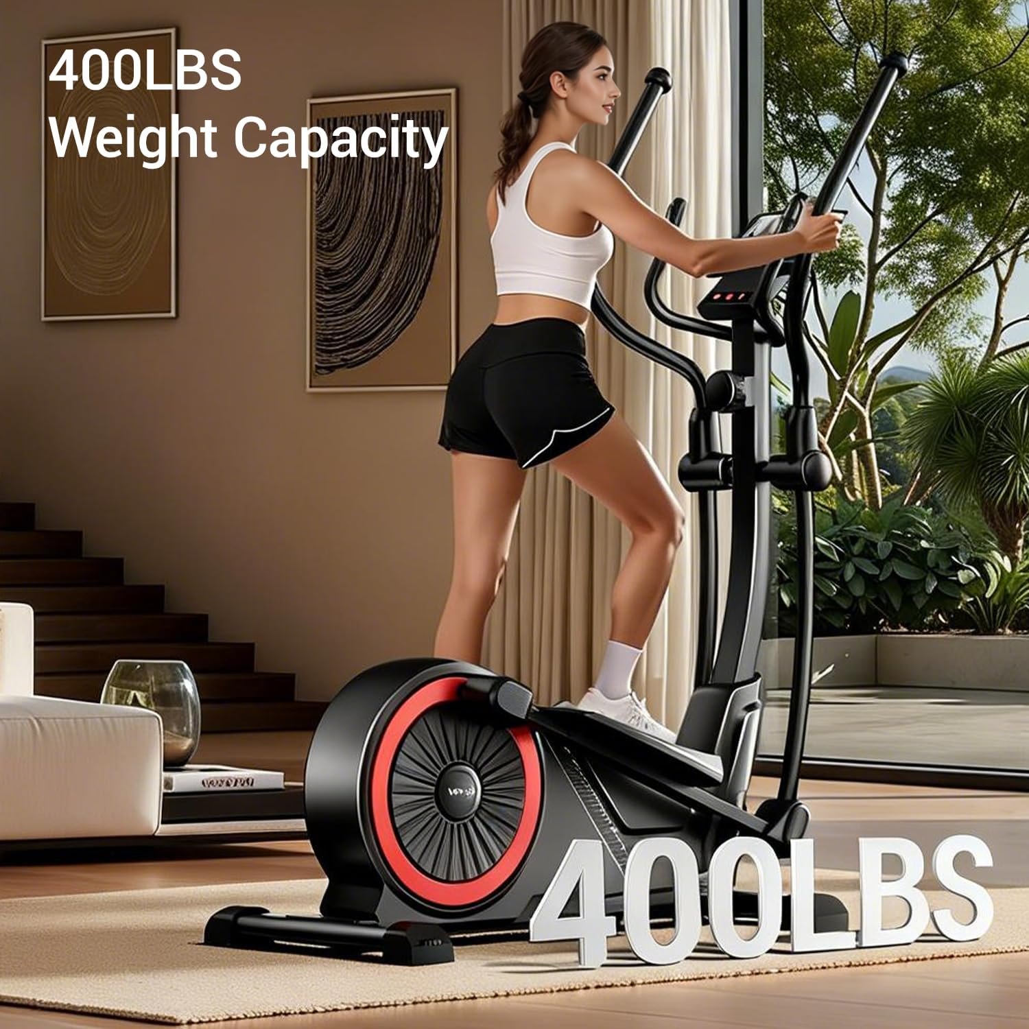 Elliptical Exercise Machine with 15.5''-17'' Stride & Heart Rate Grips,Ultra Silent Magnetic Elliptical Machine for Home with 16 Levels Resistance and LCD Monitor,400 LBS Weight Capacity - Image 3