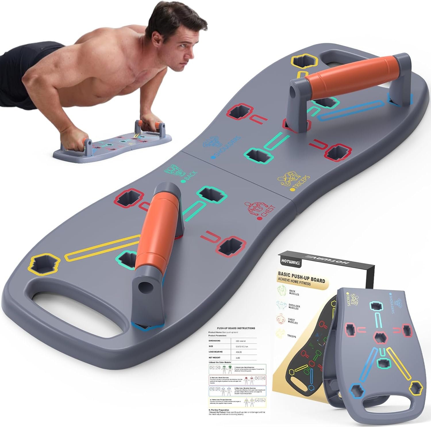 HOTWAVE Push Up Board, Portable Pushup Board for Men, Foldable Push Up Bar | Multifunctional Pushup Handles for Floor, Strength Training Equipment for Home Gym, Suitable for Beginners and Teenagers