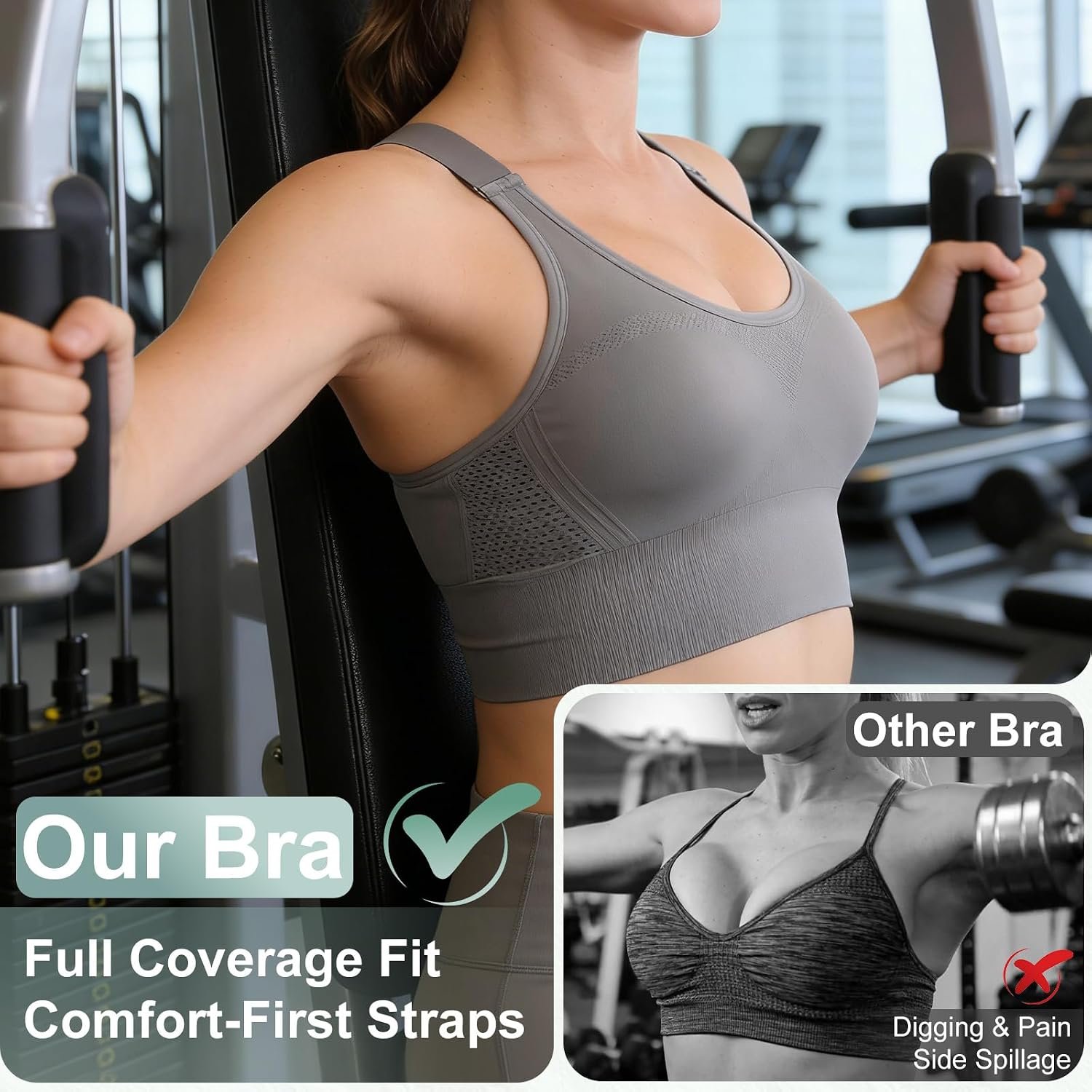 Adjustable Sports Bras for Women High Support, Padded Racerback Bra | 3 Pack High Impact Plus Size Supportive Push up Sport Bra for Large Bust Workout Running Gym Yoga - Image 3