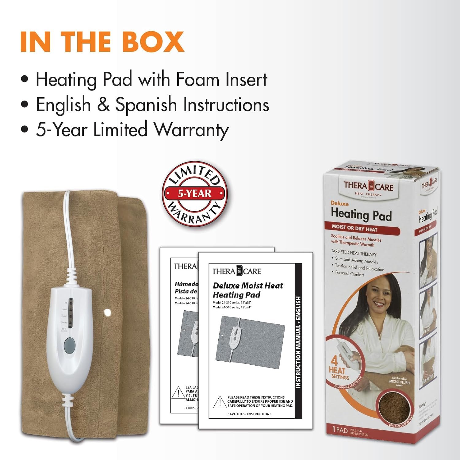 Deluxe Heating Pad Moist/Dry Heat Therapy | Moist & Dry Heat Therapy for Sore Muscles, 4 Heat Settings, Sponge Included, Machine-Washable Cover - Image 10