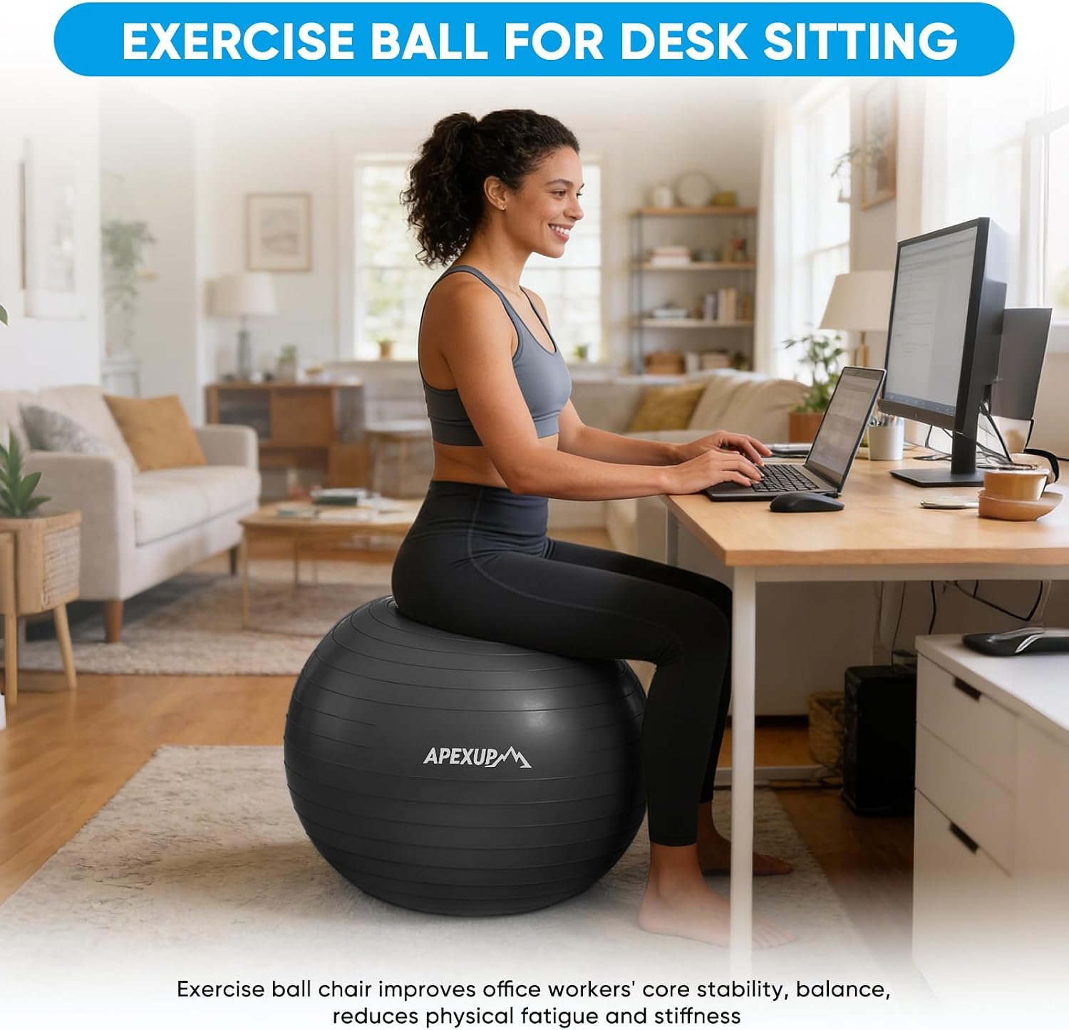 APEXUP Yoga Ball, 660 lbs Anti-Burst Exercise Ball with Pump, 5 Sizes | Anti-Burst, Anti-Slip, SGS Certified, Strengthens Core, Improves Balance & Posture, Boosts Flexibility & Stability - Image 5