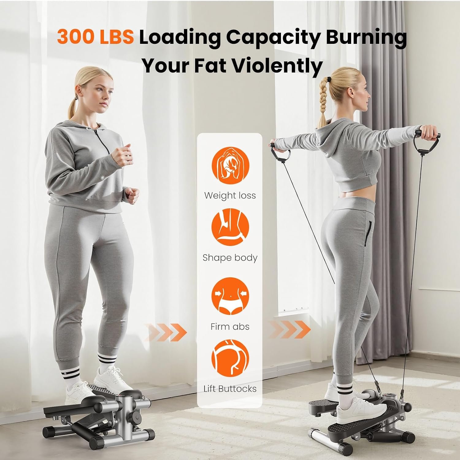 Sweetcrispy Mini Stair Stepper with Resistance Bands, Hydraulic Home Stepper Machine, 300 LBS Weight Capacity, Compact Cardio Equipment with LCD Monitor, No Assembly Required - Image 3