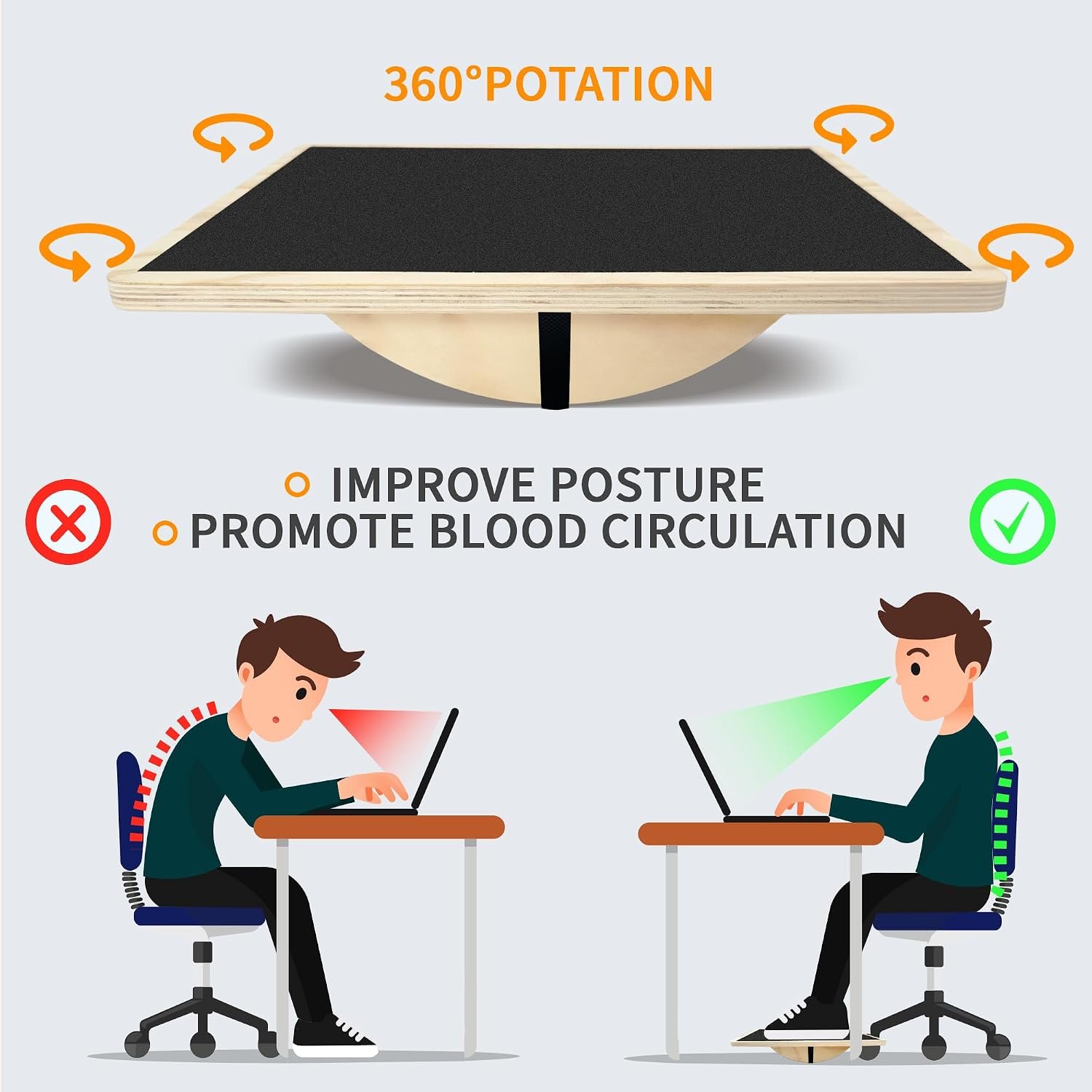 Balance Board Professional Wobble Board for Adults Anti-Slip for Physical Therapy Standing Desk Core Strength Wooden Rocker Board(350LBS) - Image 4
