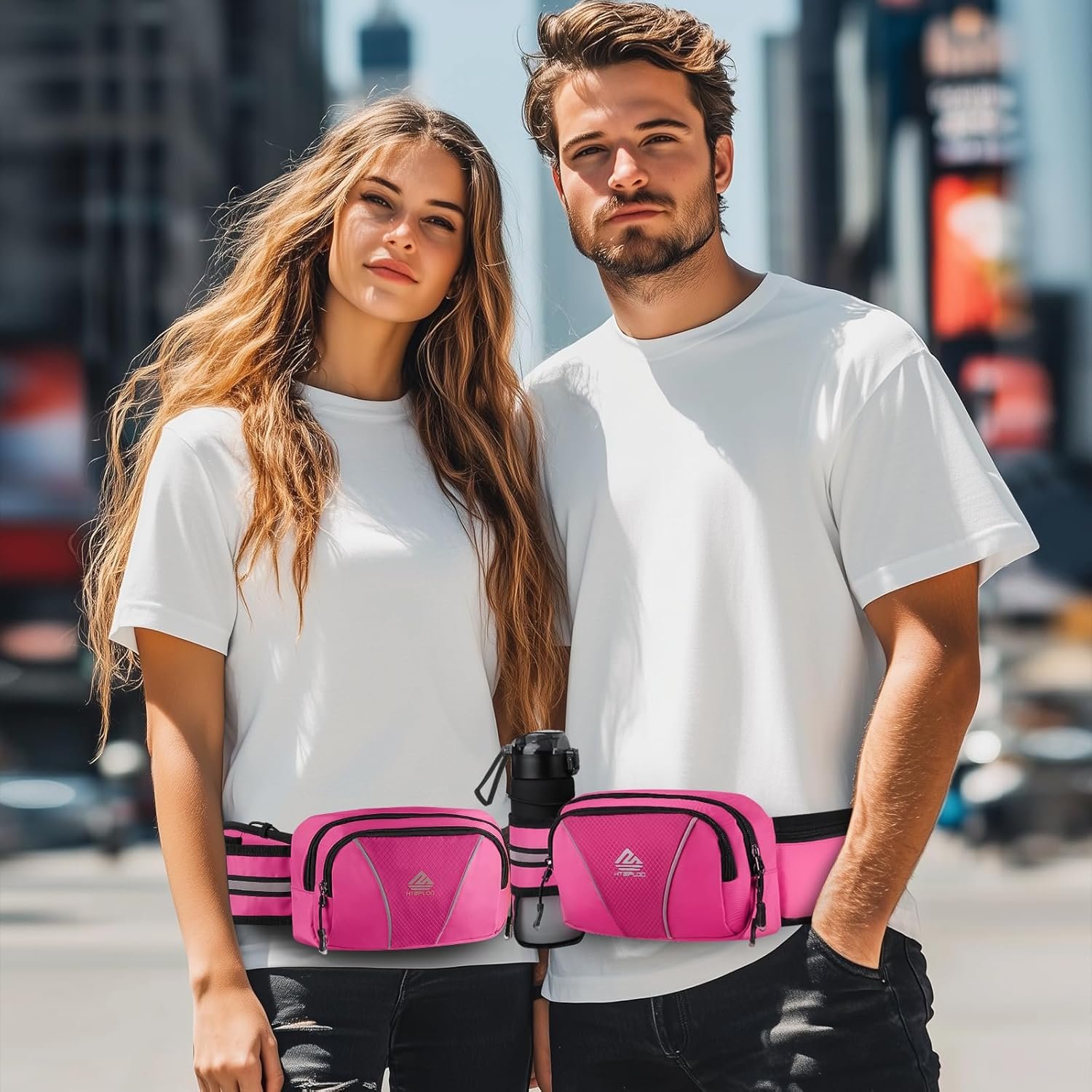 Fanny Pack for Men Women Waist Bag with Water Bottle Holder for Hiking, Travel,Dog Walking, Workout (Pink) - Image 7
