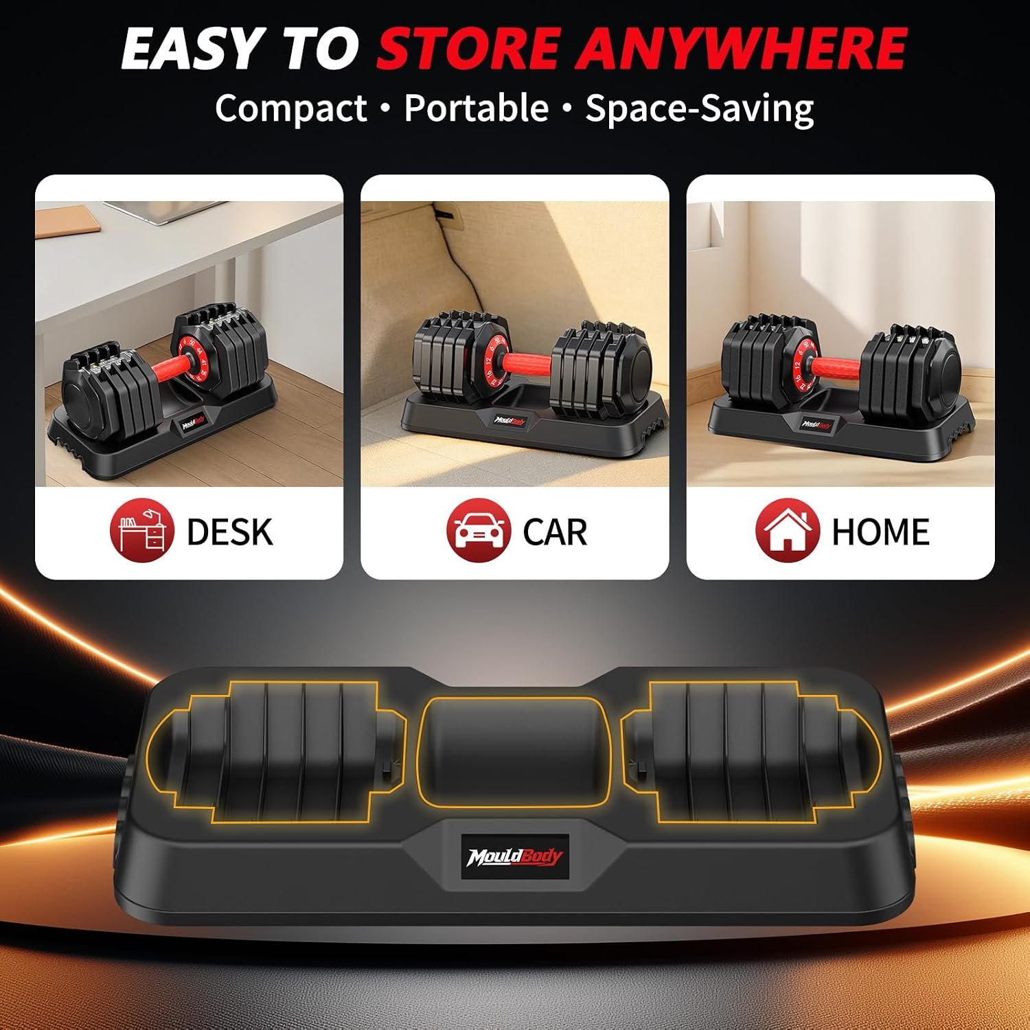 Adjustable Dumbbell Set Pair 25 lb or 50 lb, Adjustable Dumbbells 10-in-1 Free Weight Set, 1-Second Dial Weight Adjustment,Space-Saving Design with Storage Base, Home Gym Strength Training Equipment - Image 8