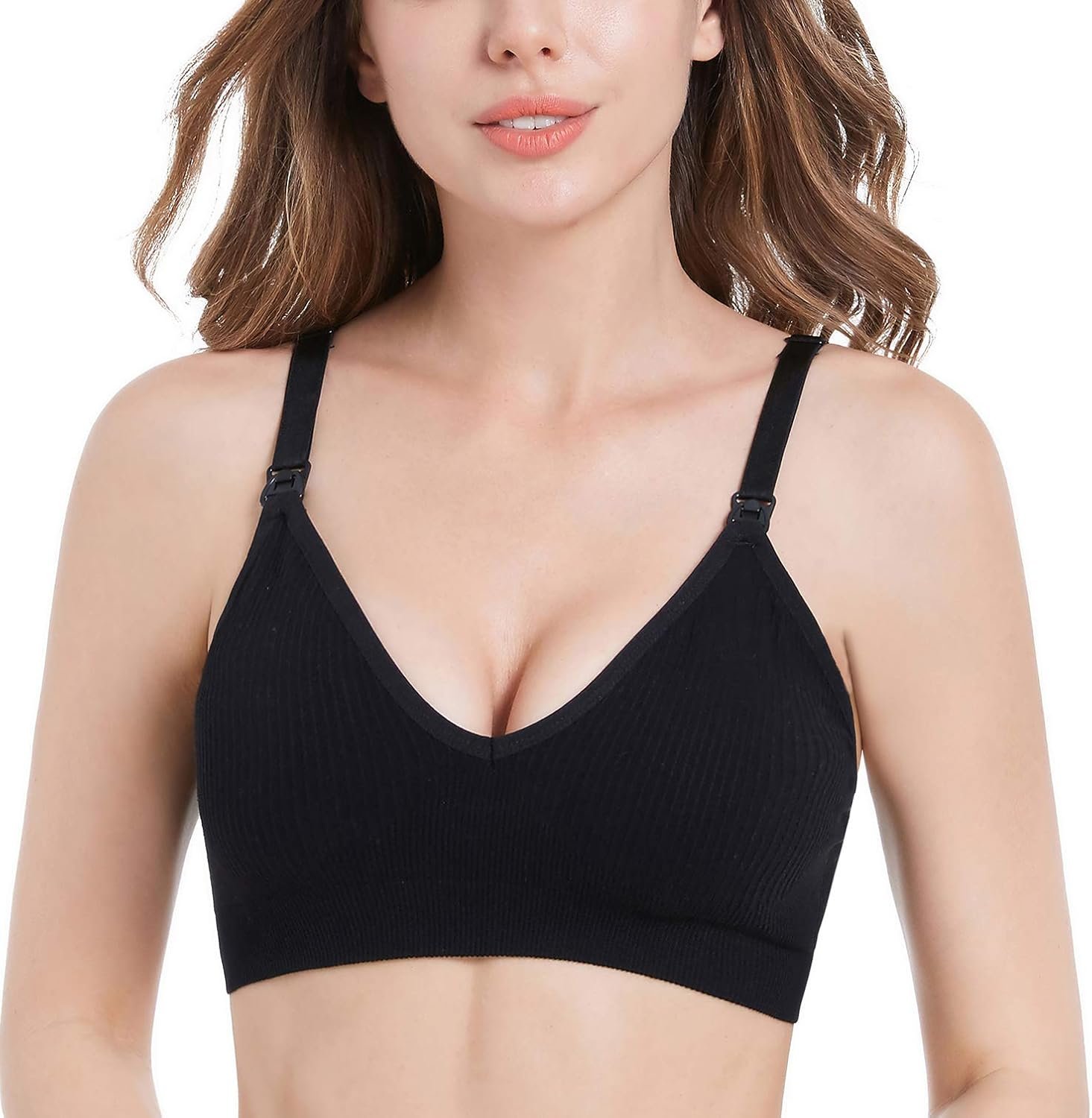 Suekaphin Nursing Bra 5pack Wireless V Neck Maternity Nursing Bra Bralette Low Cut Sleeping Breastfeeding with Extenders - Image 2