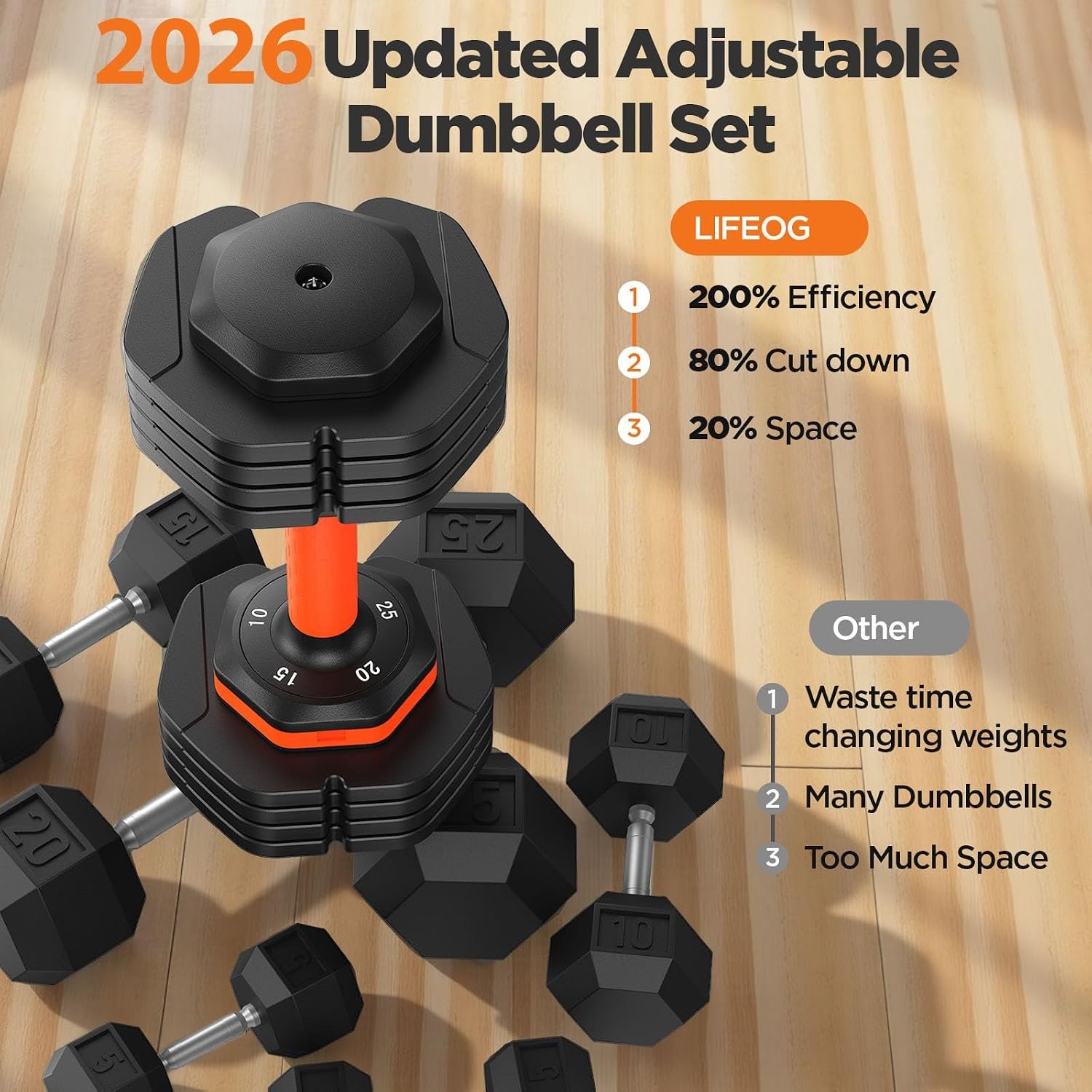 2026 FDB2 Updated Adjustable Dumbbell Set of 2, 5-in-1/10-in-1 Weights Dumbbell Set with Storage Box, 25lbs/55lbs Adjustable Weights with Anti-slip Silicone Grip, Weight Set For Home Gym Suit both Men and Women - Image 2