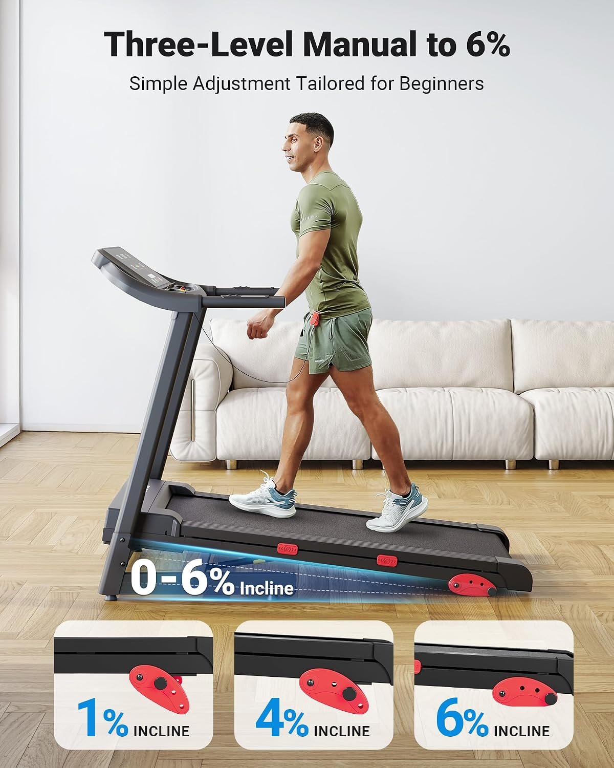 THERUN 9Mph Treadmills for HOM, Running Treadmill Manual Incline Treadmill | foldable, 18" LED screen, heart rate, 9mph, 3 manula incline, heavy duty treadmill, wide belt, hydraulic folding - Image 6