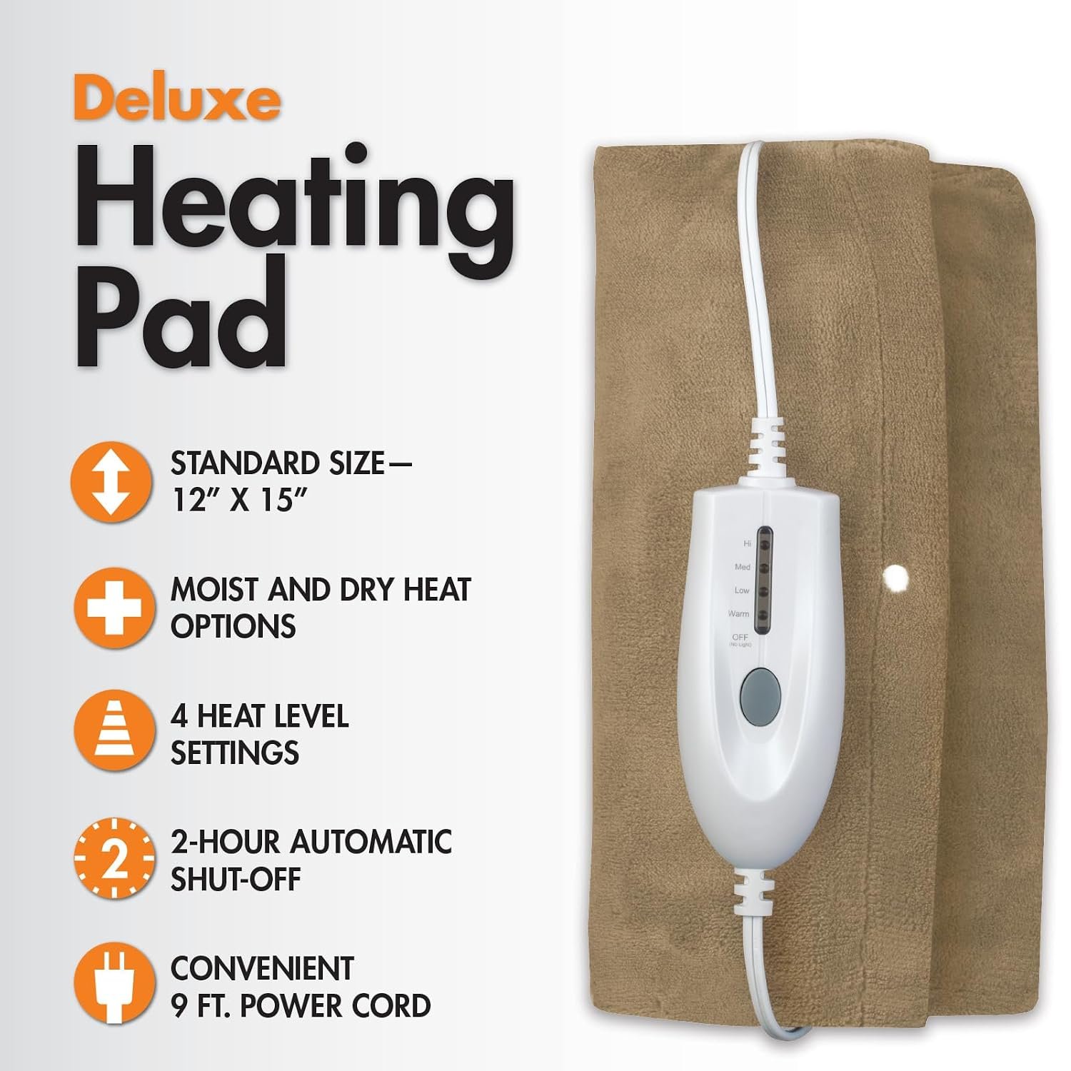 Deluxe Heating Pad Moist/Dry Heat Therapy | Moist & Dry Heat Therapy for Sore Muscles, 4 Heat Settings, Sponge Included, Machine-Washable Cover - Image 3