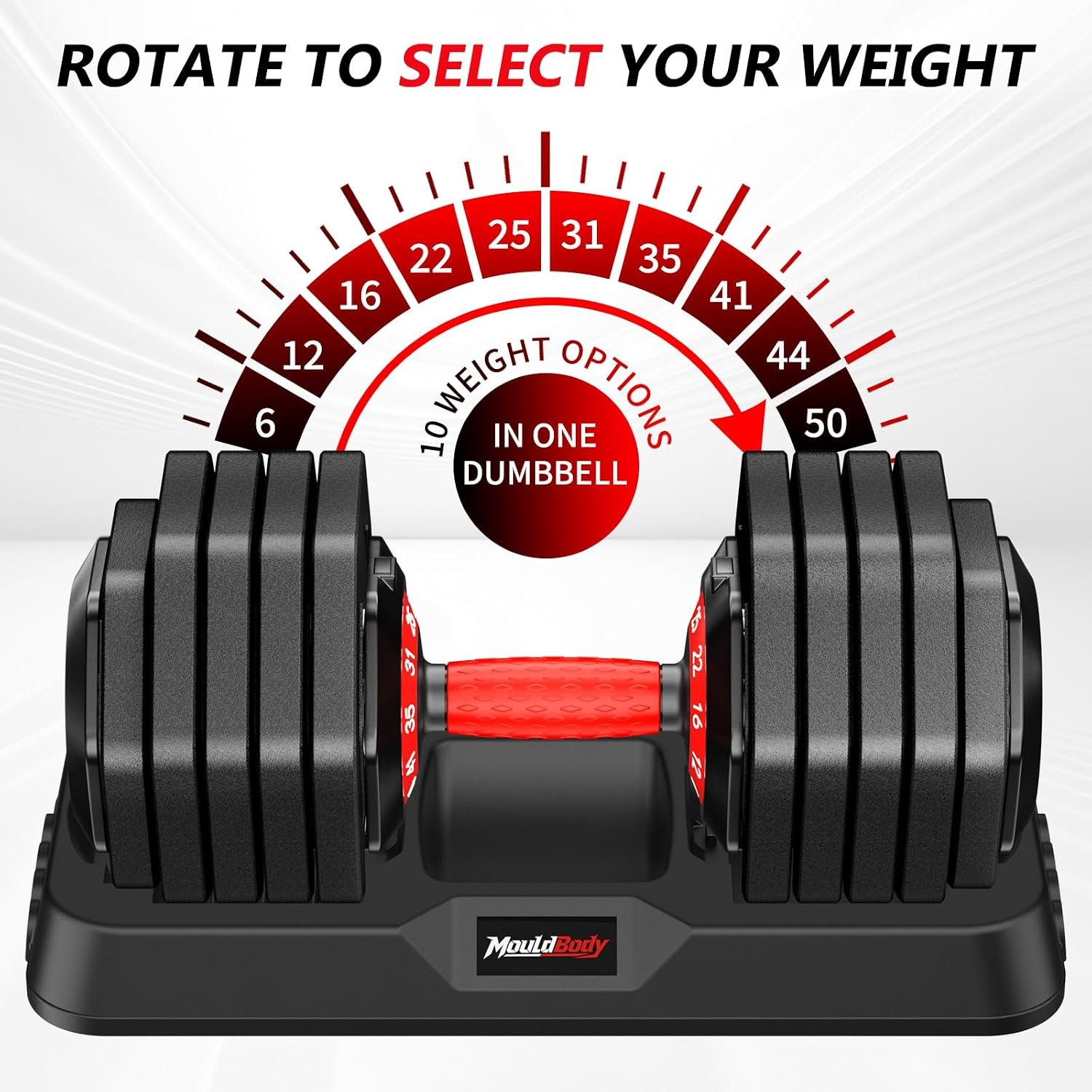 Adjustable Dumbbell Set Pair 25 lb or 50 lb, Adjustable Dumbbells 10-in-1 Free Weight Set, 1-Second Dial Weight Adjustment,Space-Saving Design with Storage Base, Home Gym Strength Training Equipment - Image 3