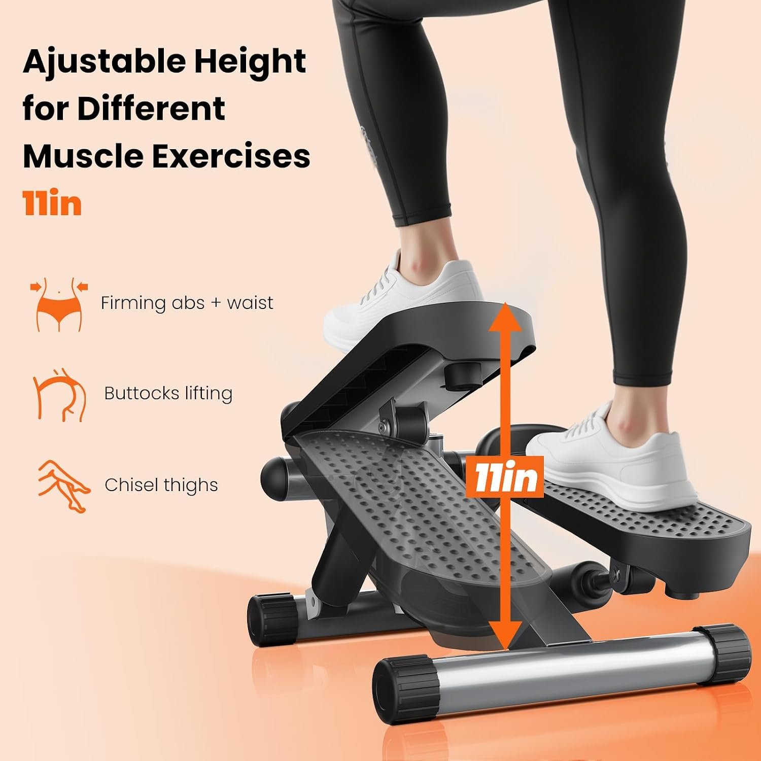 Sweetcrispy Mini Stair Stepper with Resistance Bands, Hydraulic Home Stepper Machine, 300 LBS Weight Capacity, Compact Cardio Equipment with LCD Monitor, No Assembly Required - Image 2