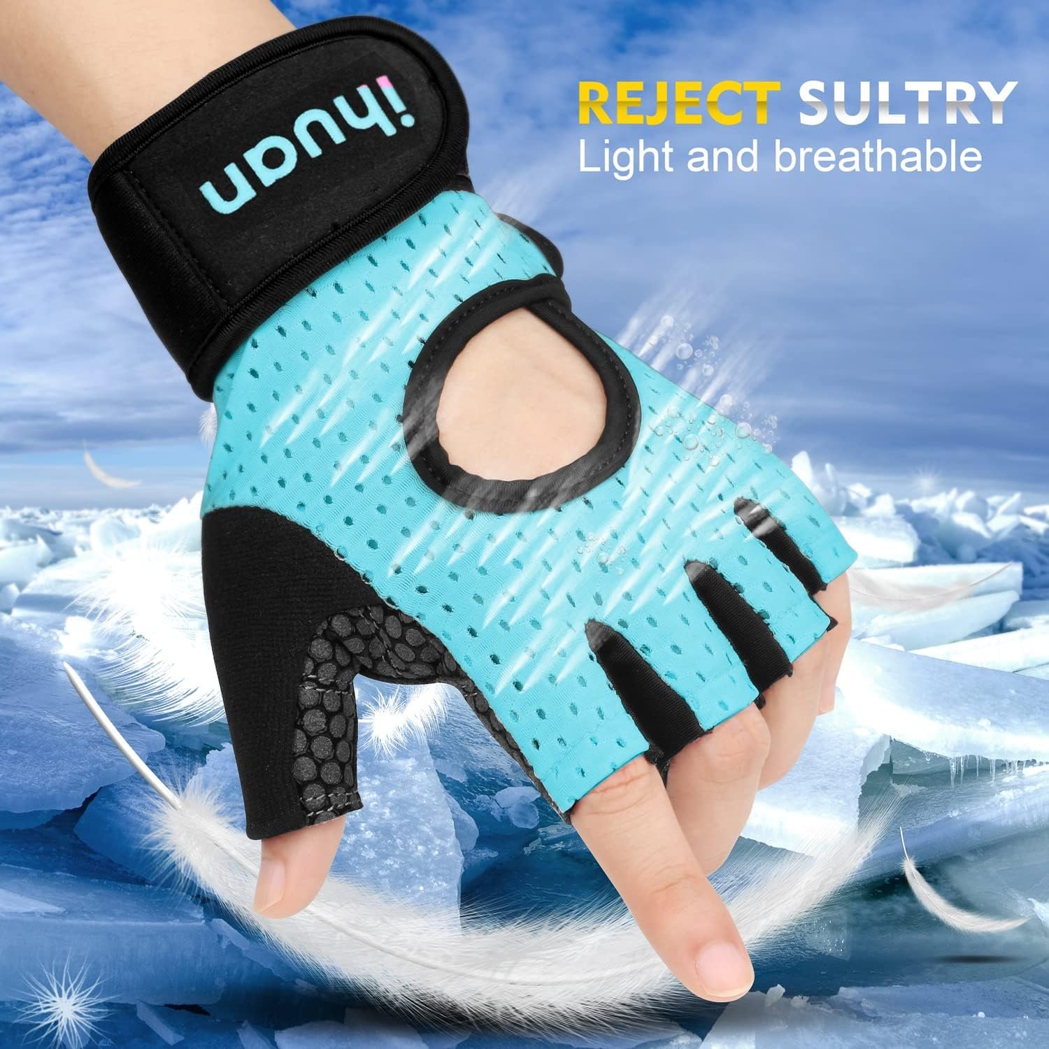ihuan Breathable Weight Lifting Workout Gym Gloves: Fingerless Exercise Wrist Support | Enhance Palm Protection | Extra Grip for Fitness |Training | Rowing | Pull-ups - Image 2