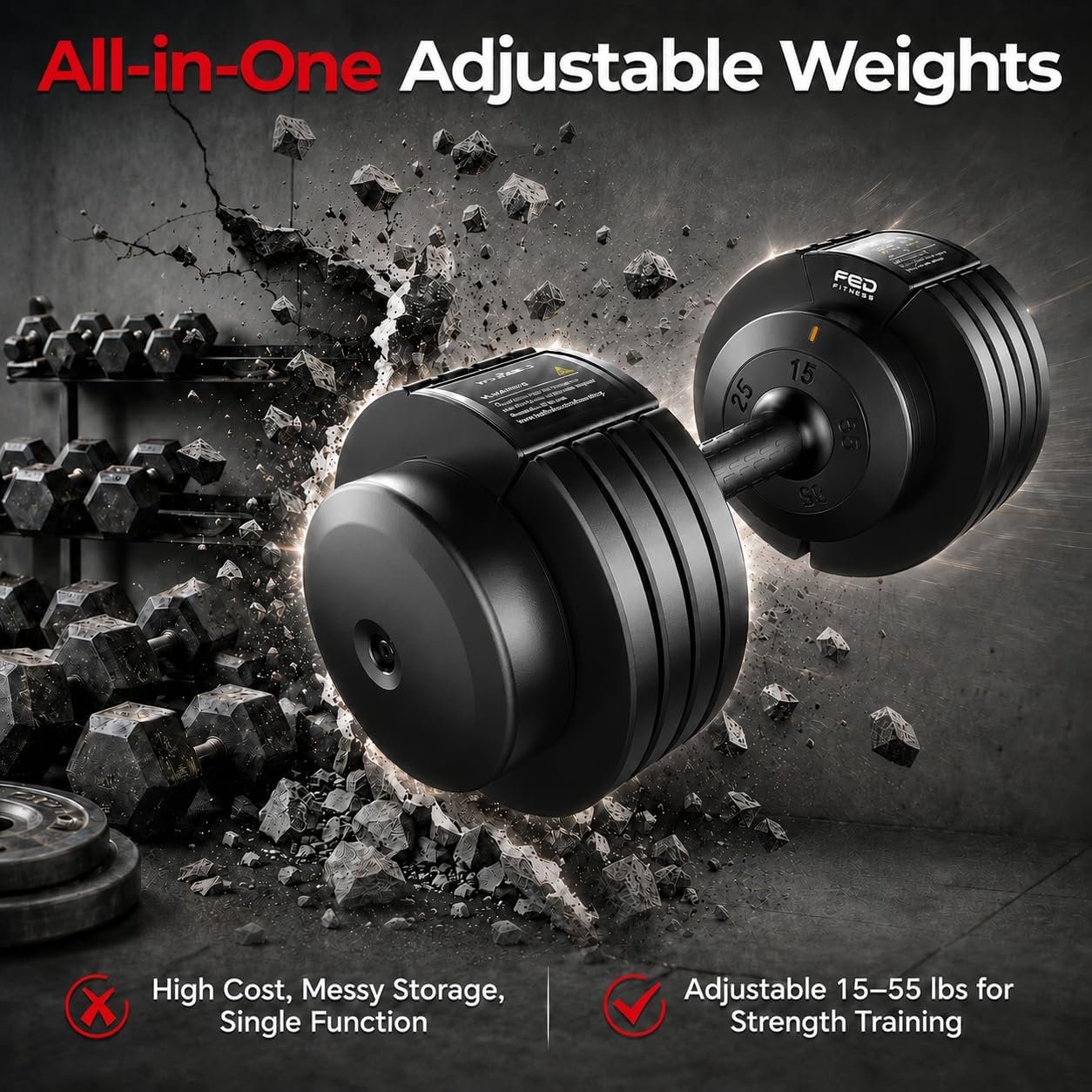 FLYBIRD DB2 Adjustable Dumbbell Set, 55LB/110LB Option, 5-in-1 Quick Adjustable Weights with Storage Box and Non-Slip Handle, Weight Set for Home Gym Exercise Fitness, Full Body Workout for Men & Women - Image 2