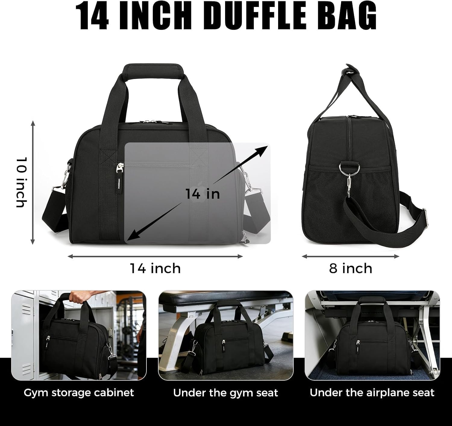 SeaRock 14 inch Small Gym Bag for Men & Women, Mini Duffle Bag with Shoe Compartment, Carry On Duffel Bag for Travel Sports, Black - Image 3