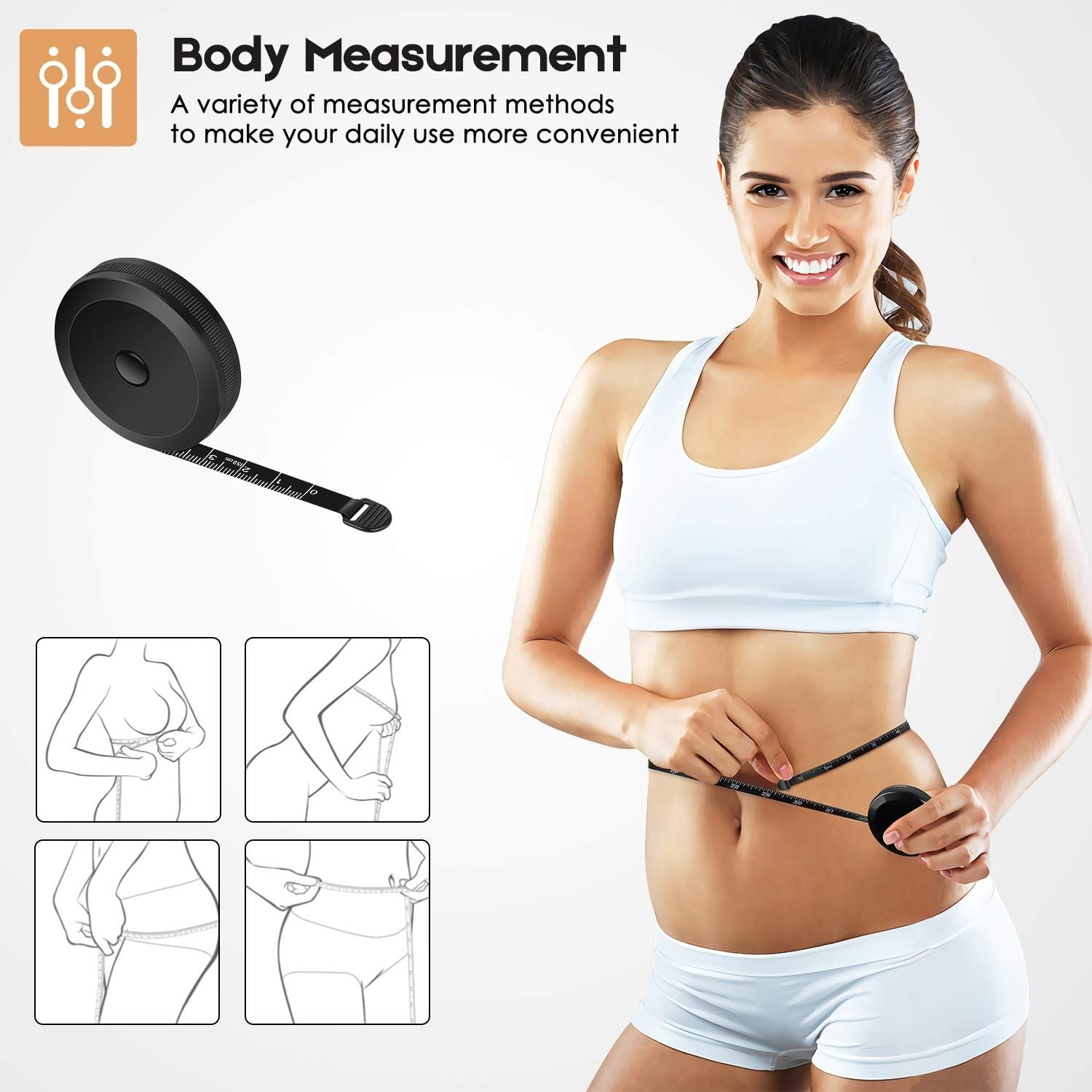 iBayam 2 Pack Tape Measure Measuring Tape for Body Fabric Sewing 60"/150cm | Soft Pink & Retractable Black Double Scales Ruler, Vinyl Measuring Tape for Tailor Home Craft Body Weight Loss Cloth Knitting - Image 6