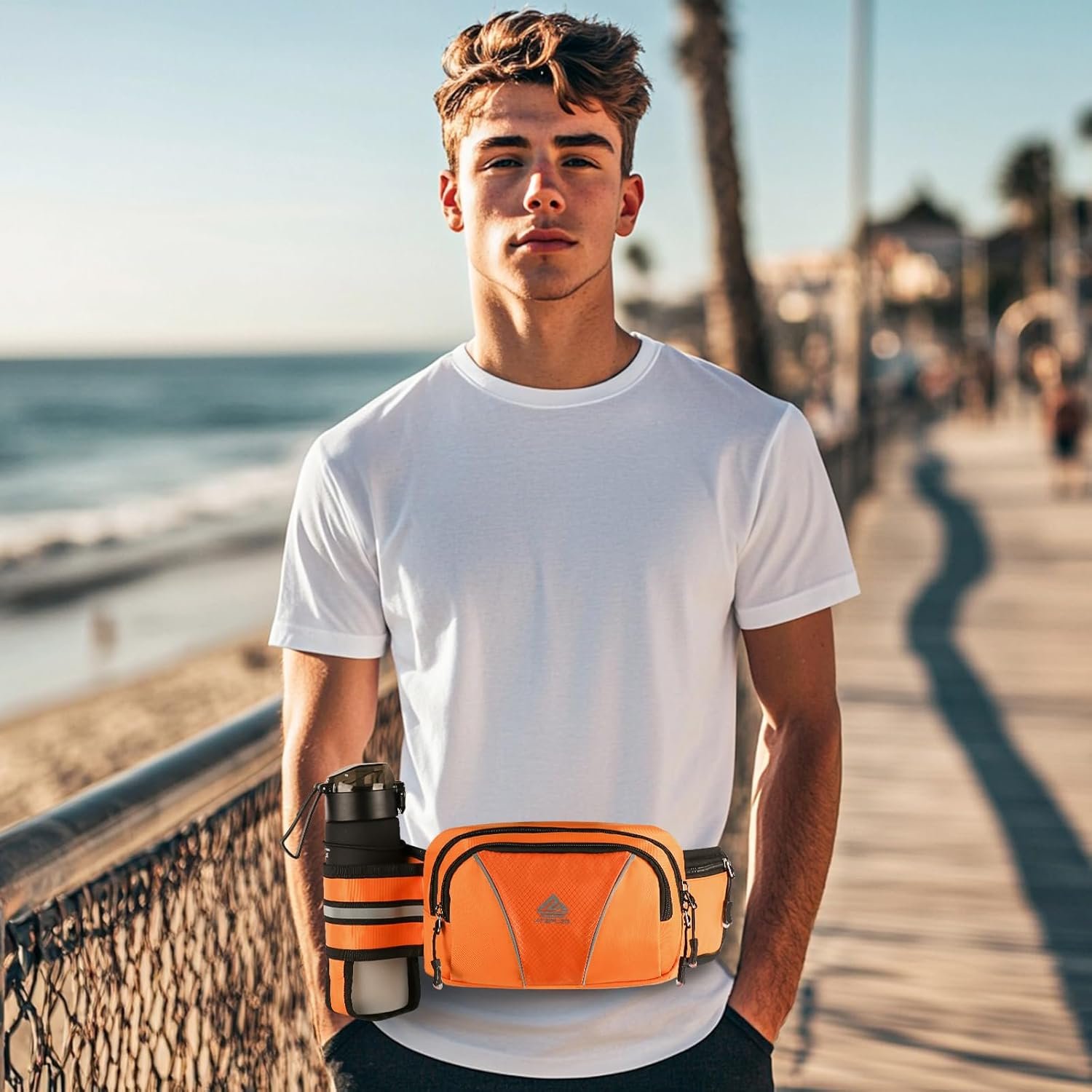 Fanny Pack for Men Women Waist Bag with Water Bottle Holder for Hiking, Travel,Dog Walking, Workout (Orange) - Image 5