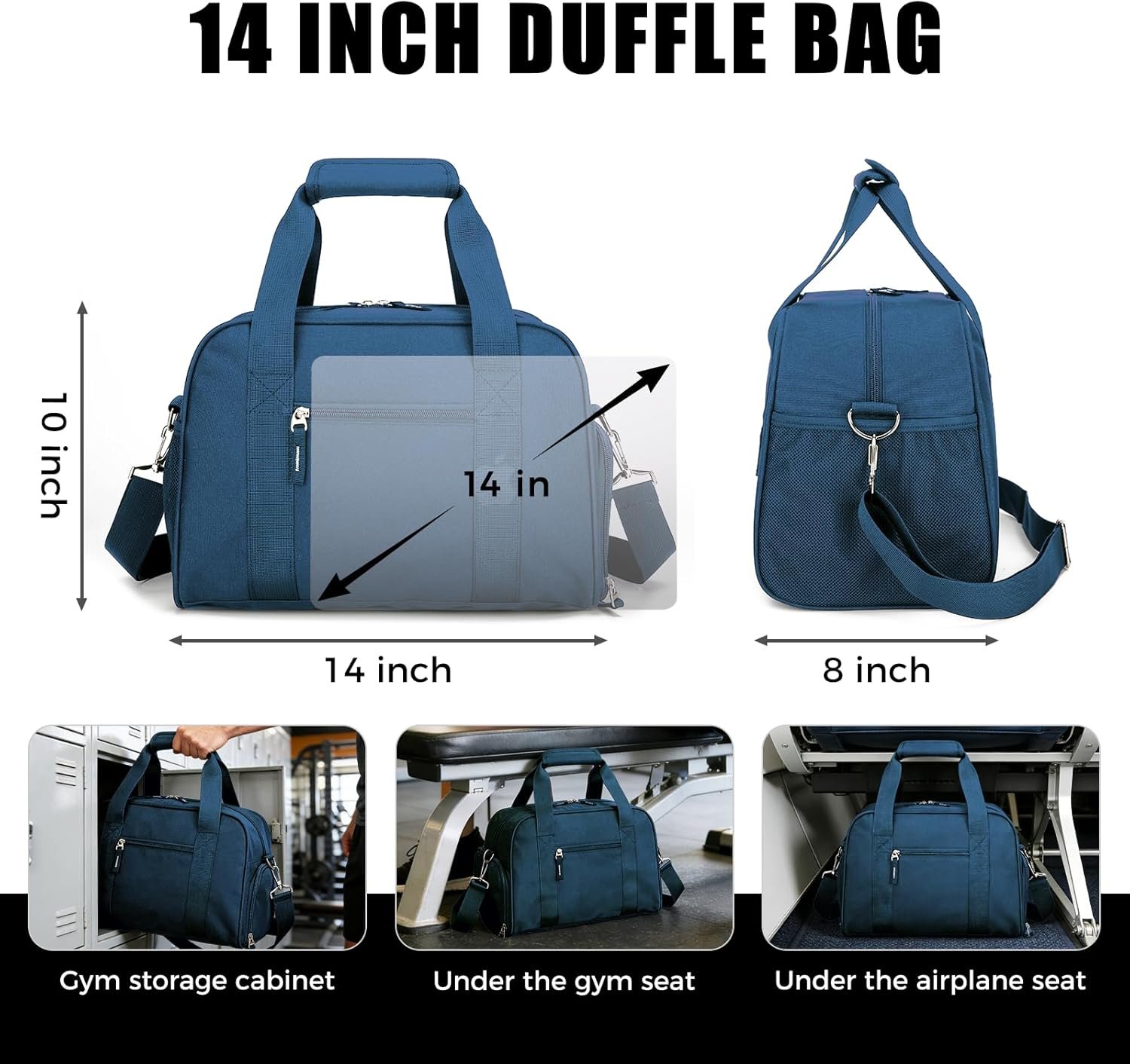 SeaRock 14 inch Small Gym Bag for Men & Women, Mini Duffle Bag with Shoe Compartment, Carry On Duffel Bag for Travel Sports, Navy Blue - Image 2